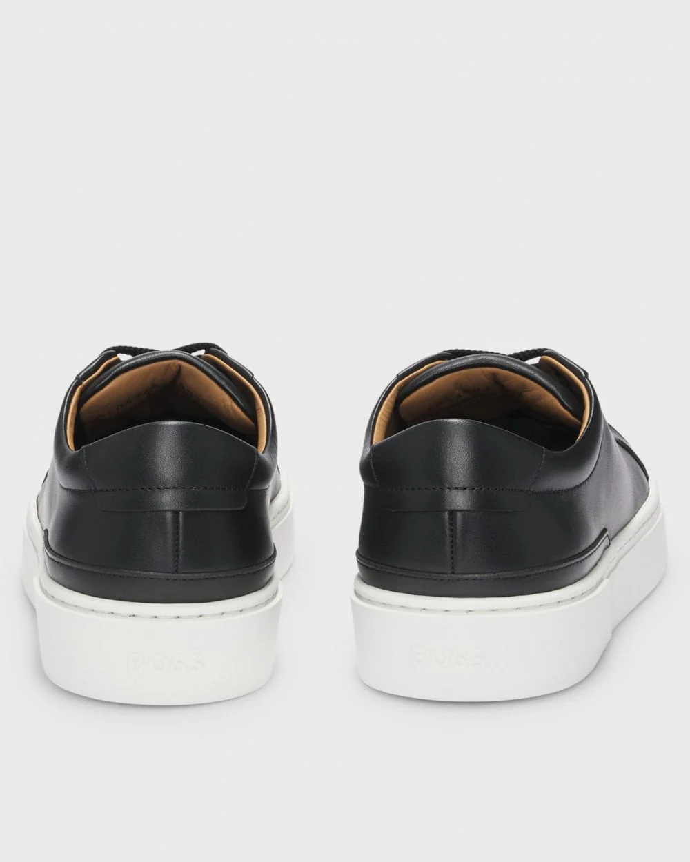 BOSS Orange Gary Tenn Mens Leather Low-Top Trainers with Branded Lace Loop NOS - Black 001 - Image 4