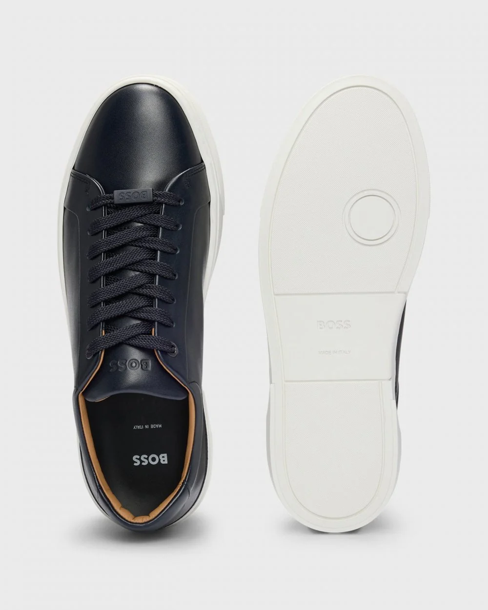 BOSS Orange Gary Tenn Mens Leather Low-Top Trainers with Branded Lace Loop NOS - Dark Blue 401 - Image 2