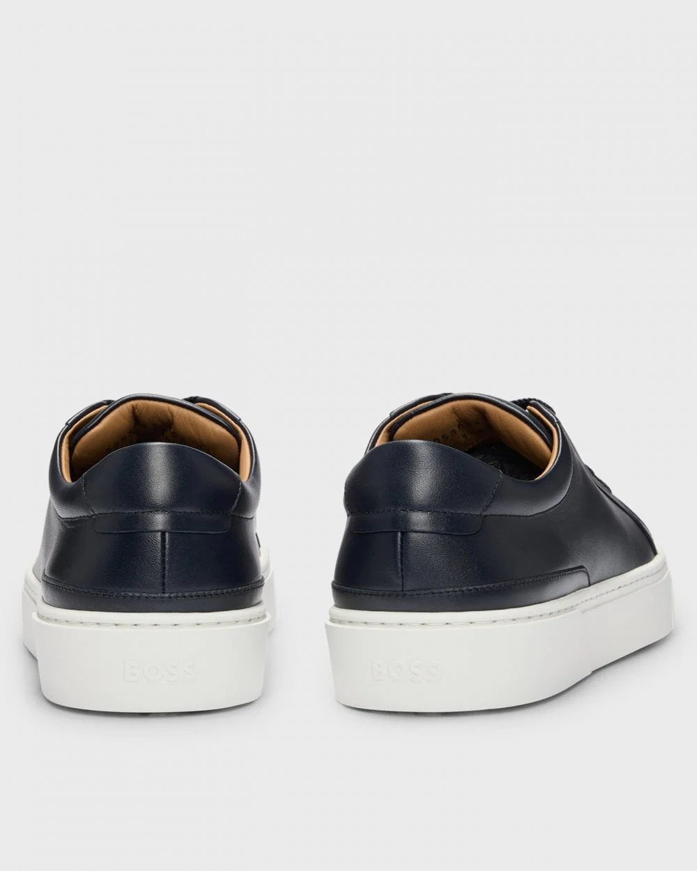 BOSS Orange Gary Tenn Mens Leather Low-Top Trainers with Branded Lace Loop NOS - Dark Blue 401 - Image 4