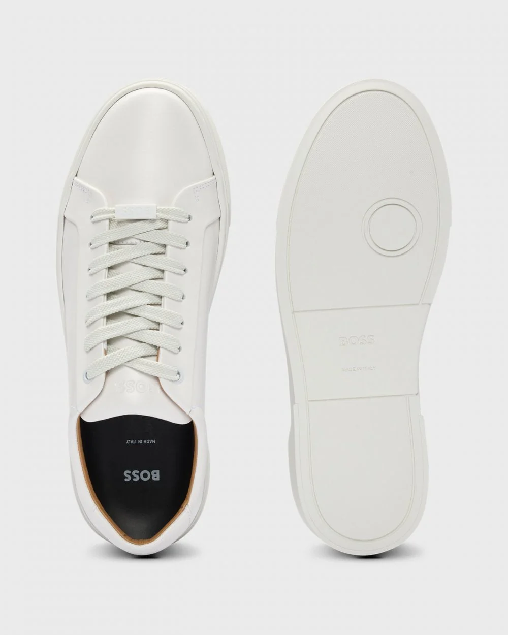 BOSS Orange Gary Tenn Mens Leather Low-Top Trainers with Branded Lace Loop NOS - Open White 112 - Image 2