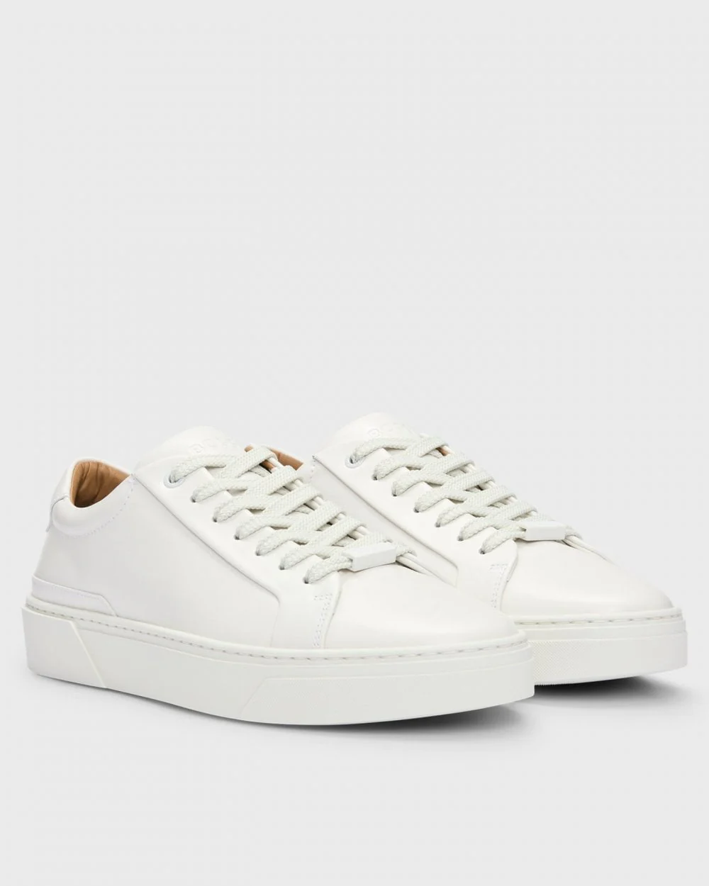 BOSS Orange Gary Tenn Mens Leather Low-Top Trainers with Branded Lace Loop NOS - Open White 112 - Image 3