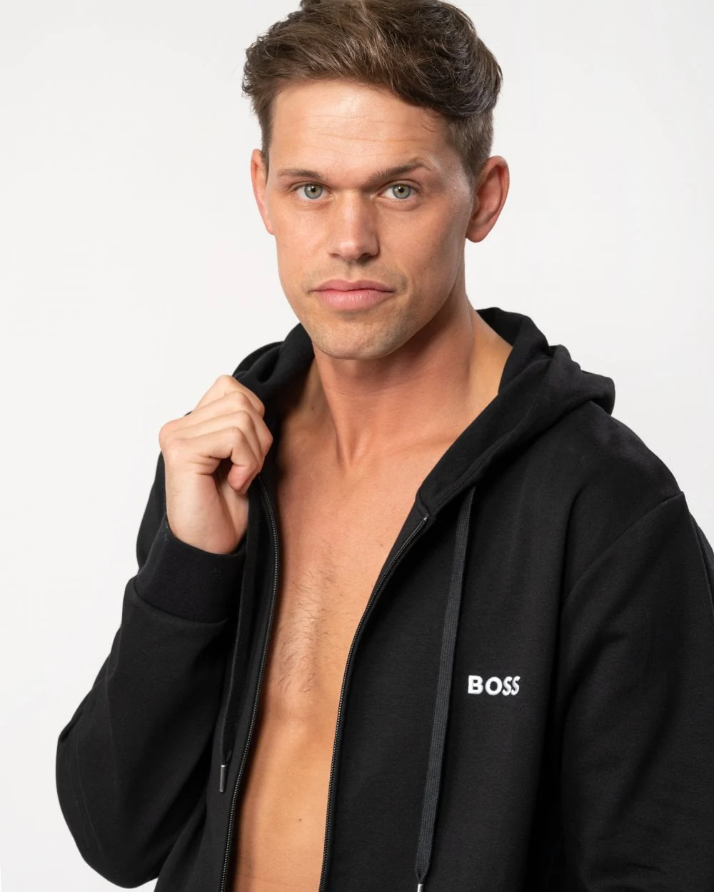 BOSS Orange Heritage Mens Zip-Up Loungewear Hoodie with Stripes and Logos - Image 2