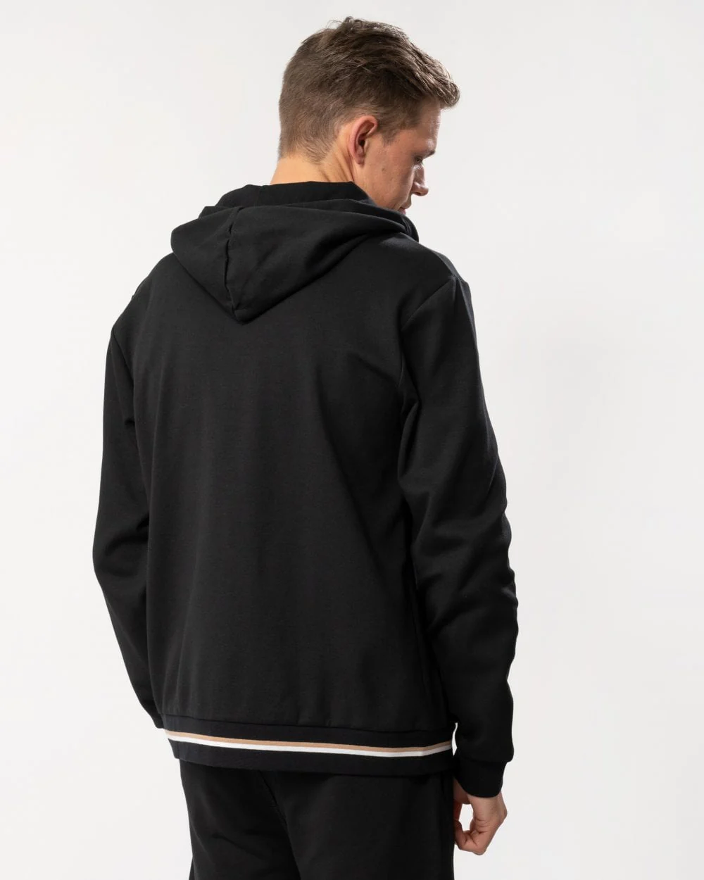 BOSS Orange Heritage Mens Zip-Up Loungewear Hoodie with Stripes and Logos - Image 4