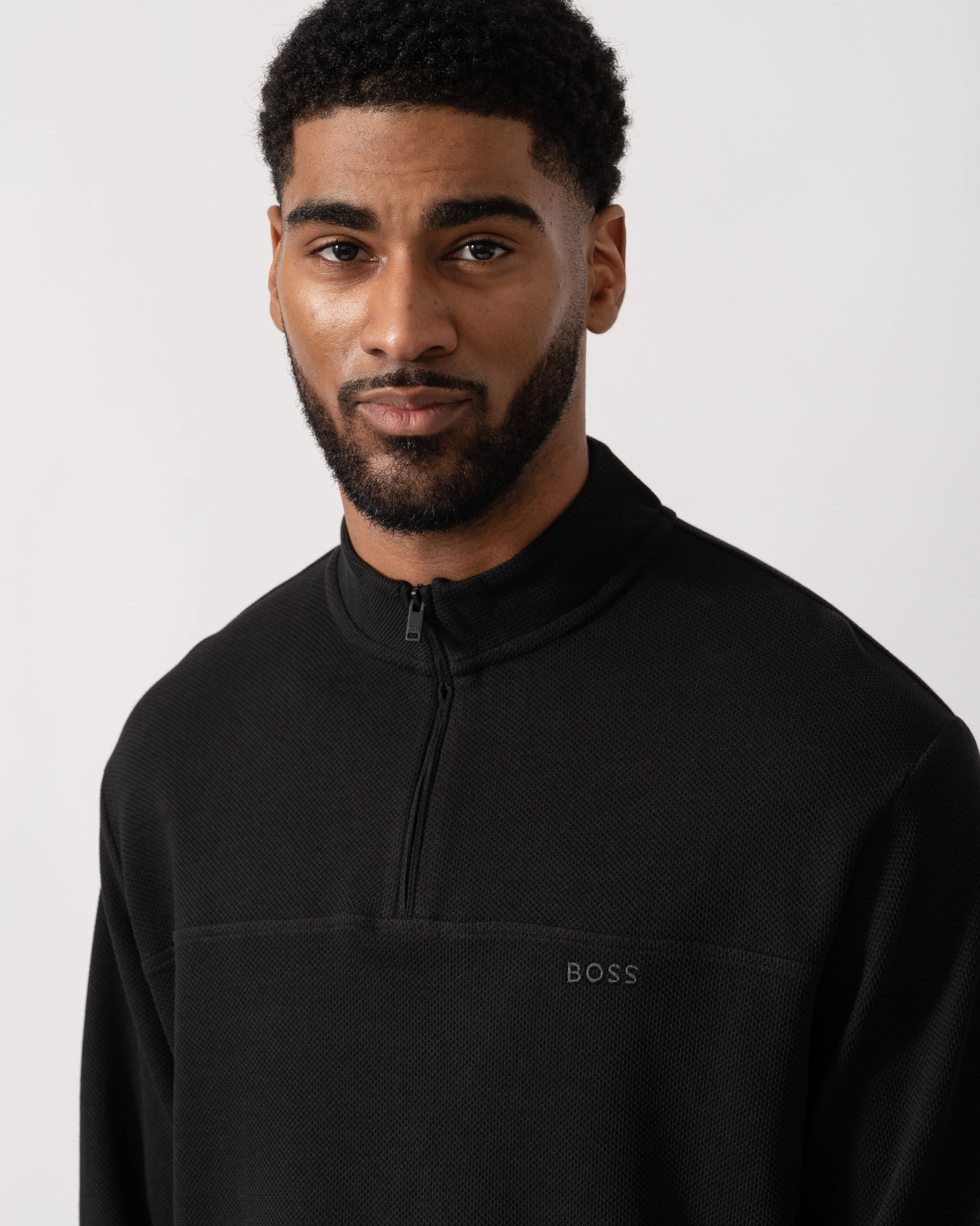 BOSS Orange Hive Mens 1/4 Zip Sweatshirt - Black 001 - Image 2