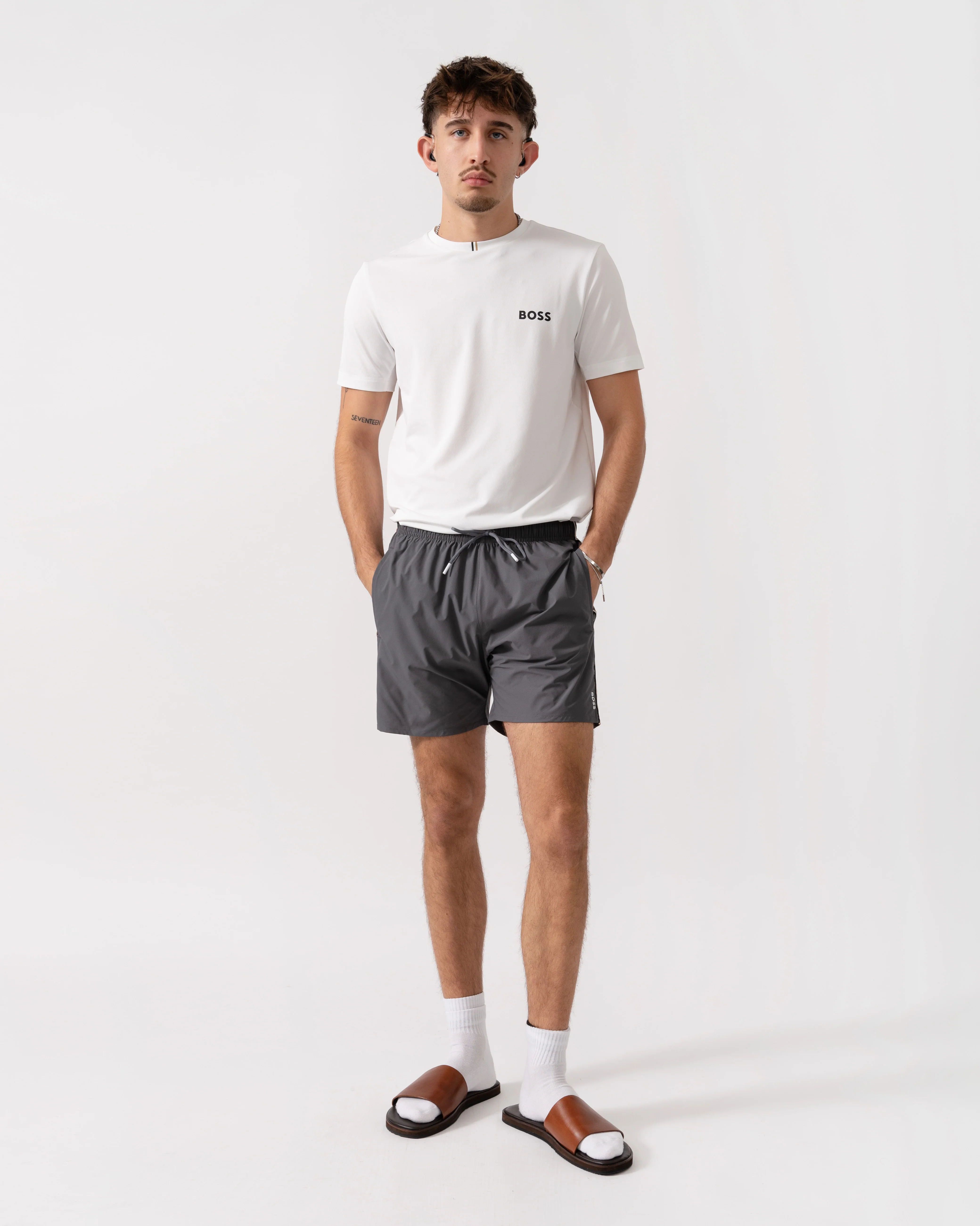 BOSS Orange Iconic Mens Swim Shorts - Dark Grey 025 - Image 2