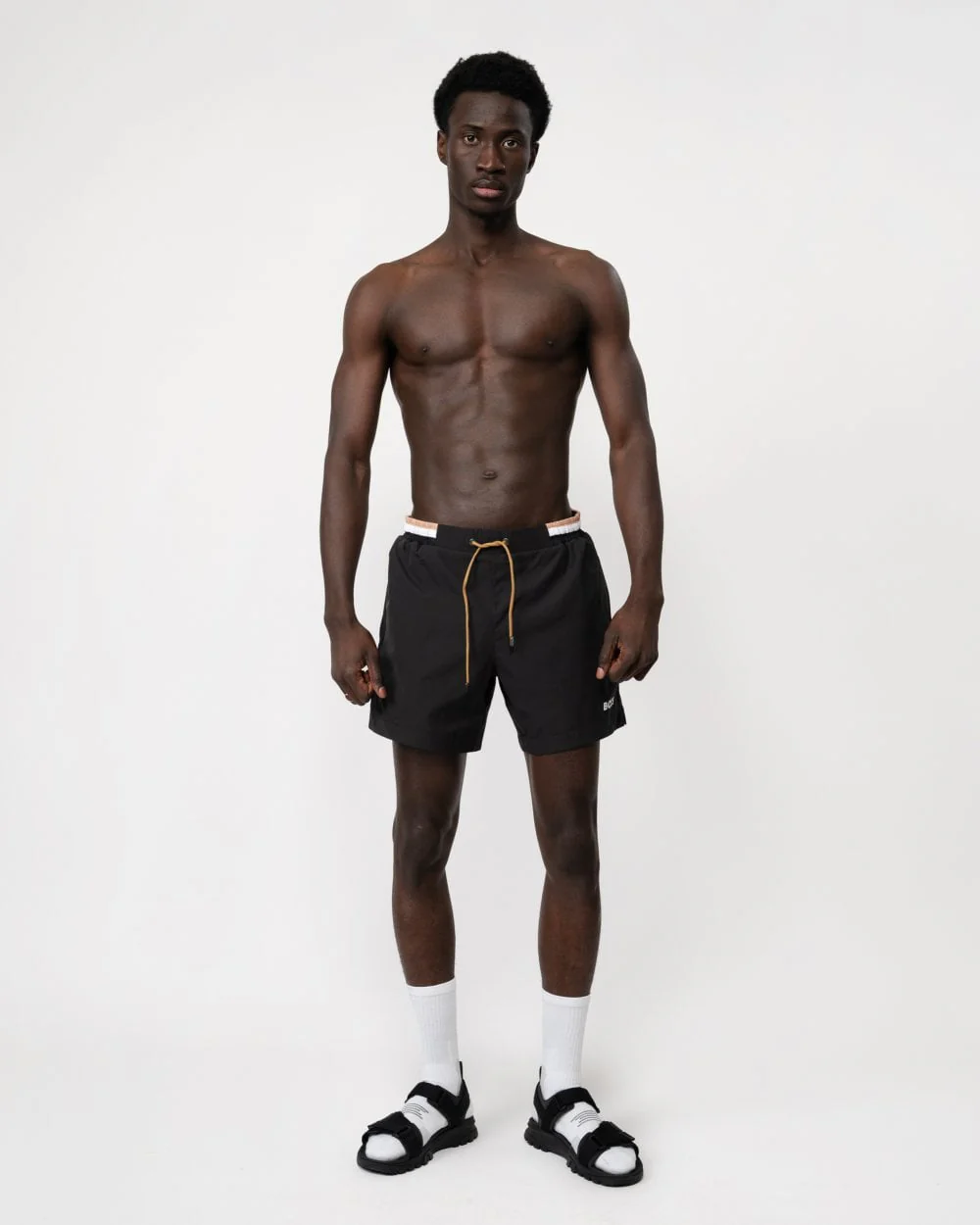 BOSS Orange Isle Mens Ripstop-Fabric Swim Shorts with Contrast Logo - Black 001 - Image 3