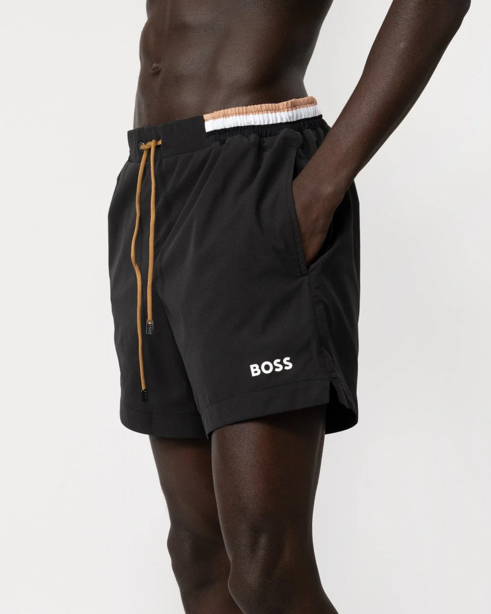 BOSS Orange Isle Mens Ripstop-Fabric Swim Shorts with Contrast Logo - Black 001 - Image 4