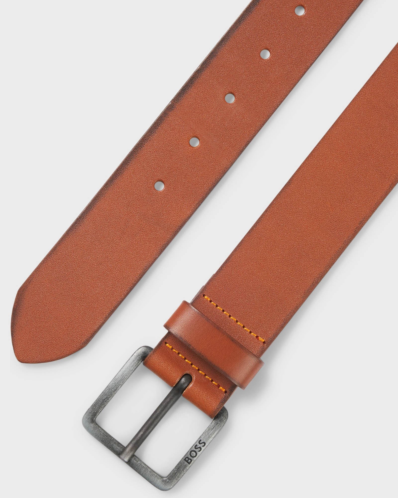 BOSS Orange Jeeko Mens Leather Belt with Logo Buckle - Medium Brown 210 - Image 3