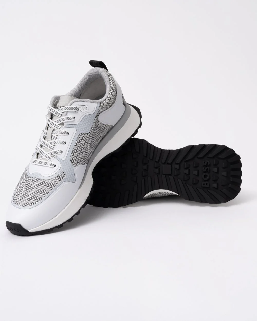 BOSS Orange Jonah Mixed-Material Trainers with Mesh Details and Branding - Open White 120 - Image 6