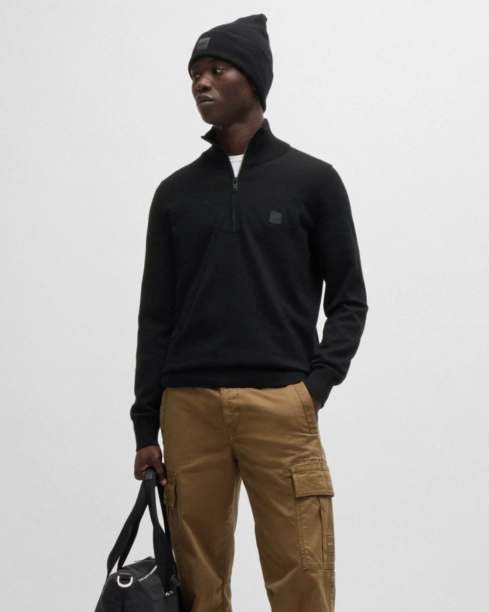 BOSS Orange Kanobix S Mens 1/4 Zip Jumper - Black 001 - Image 3