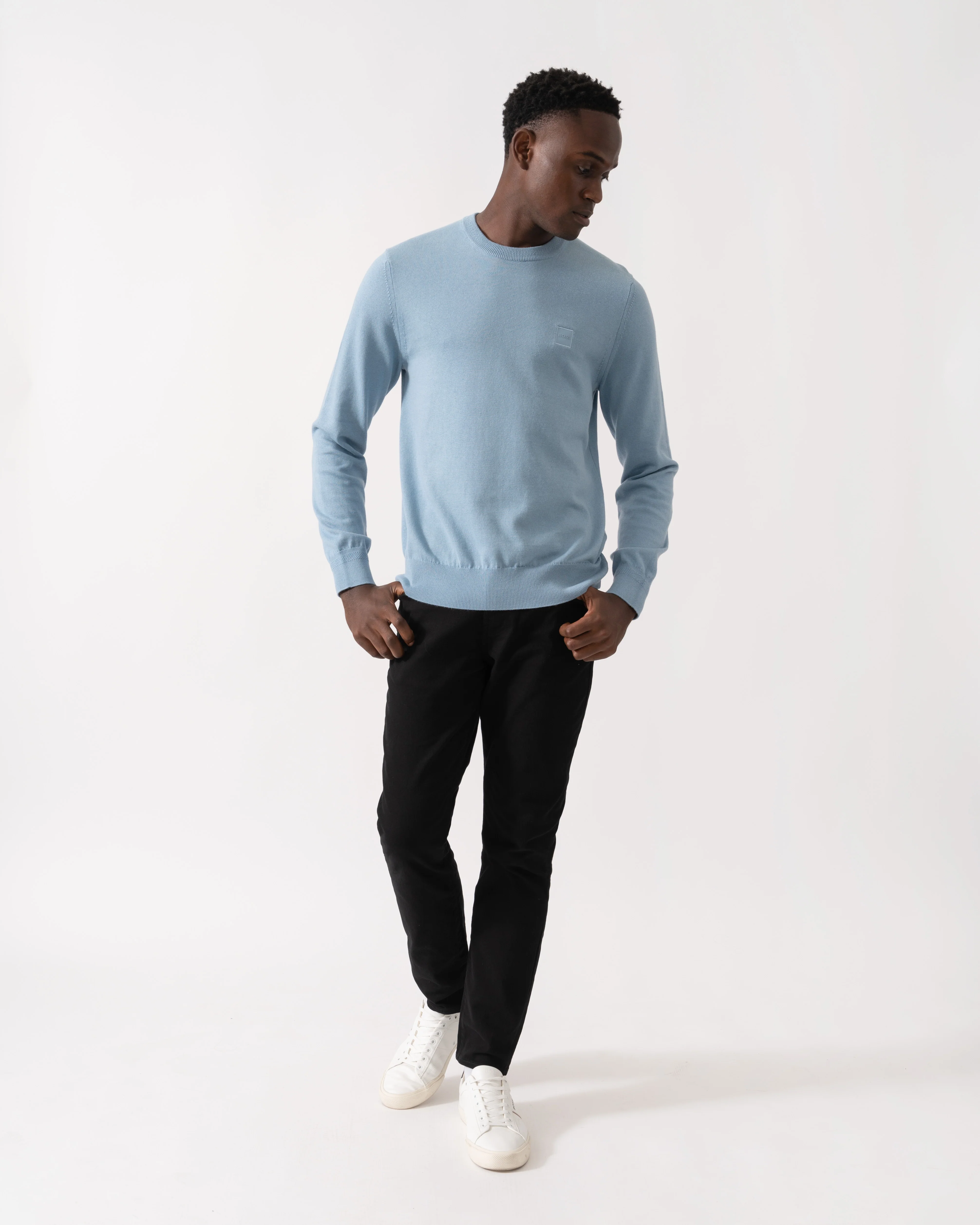 BOSS Orange Kanovano Mens Crew Neck Jumper - Light/Pastel Blue 451 - Image 2