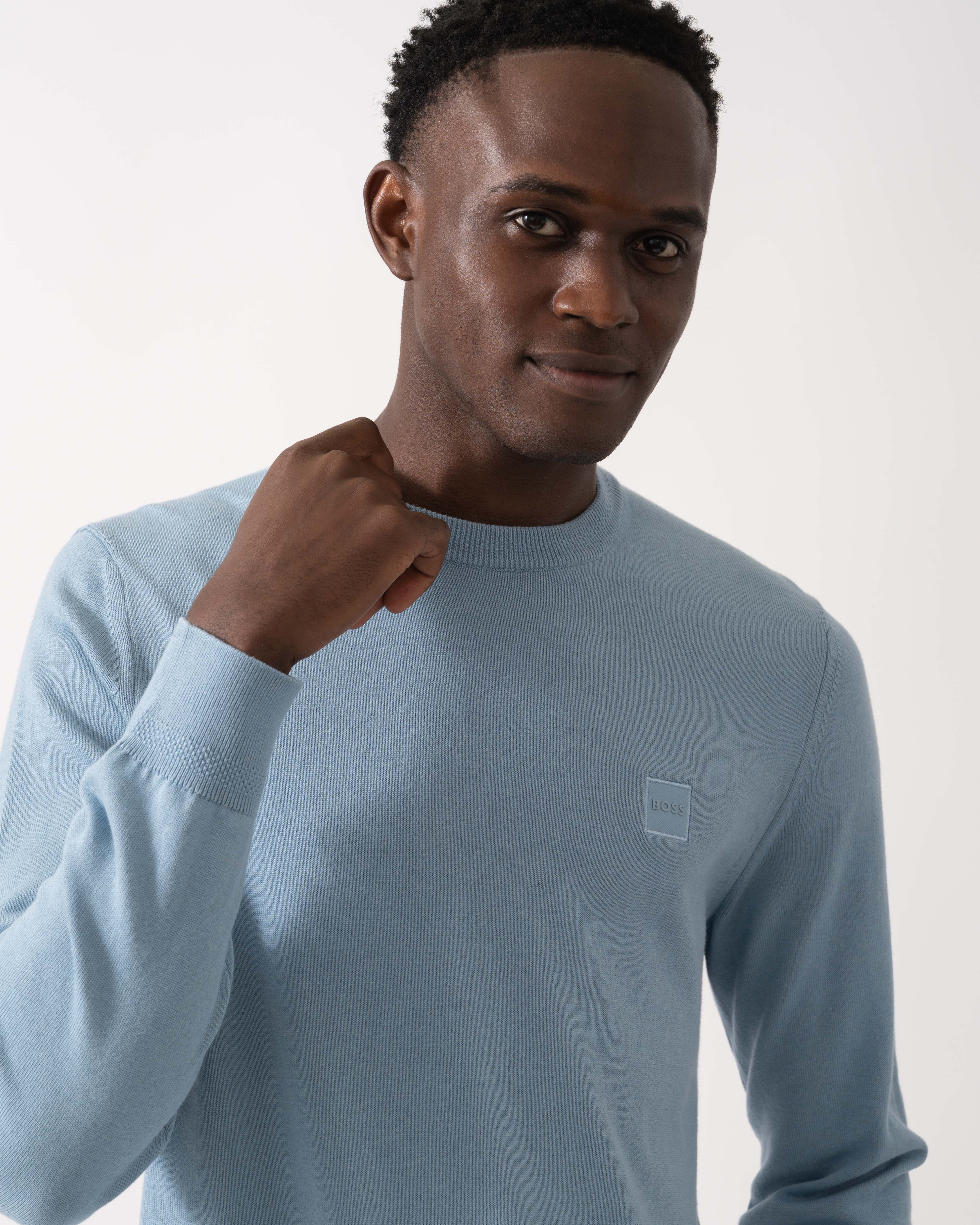 BOSS Orange Kanovano Mens Crew Neck Jumper - Light/Pastel Blue 451 - Image 3