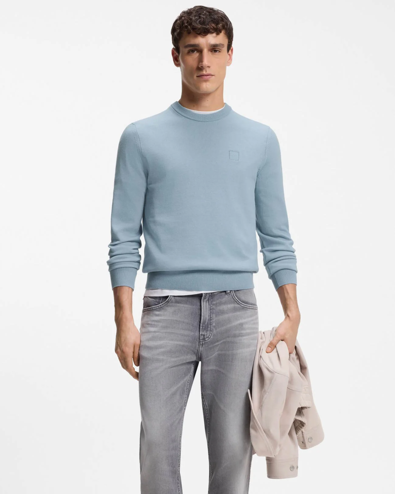 BOSS Orange Kanovano Mens Crew Neck Jumper - Light/Pastel Blue 458 - Image 3