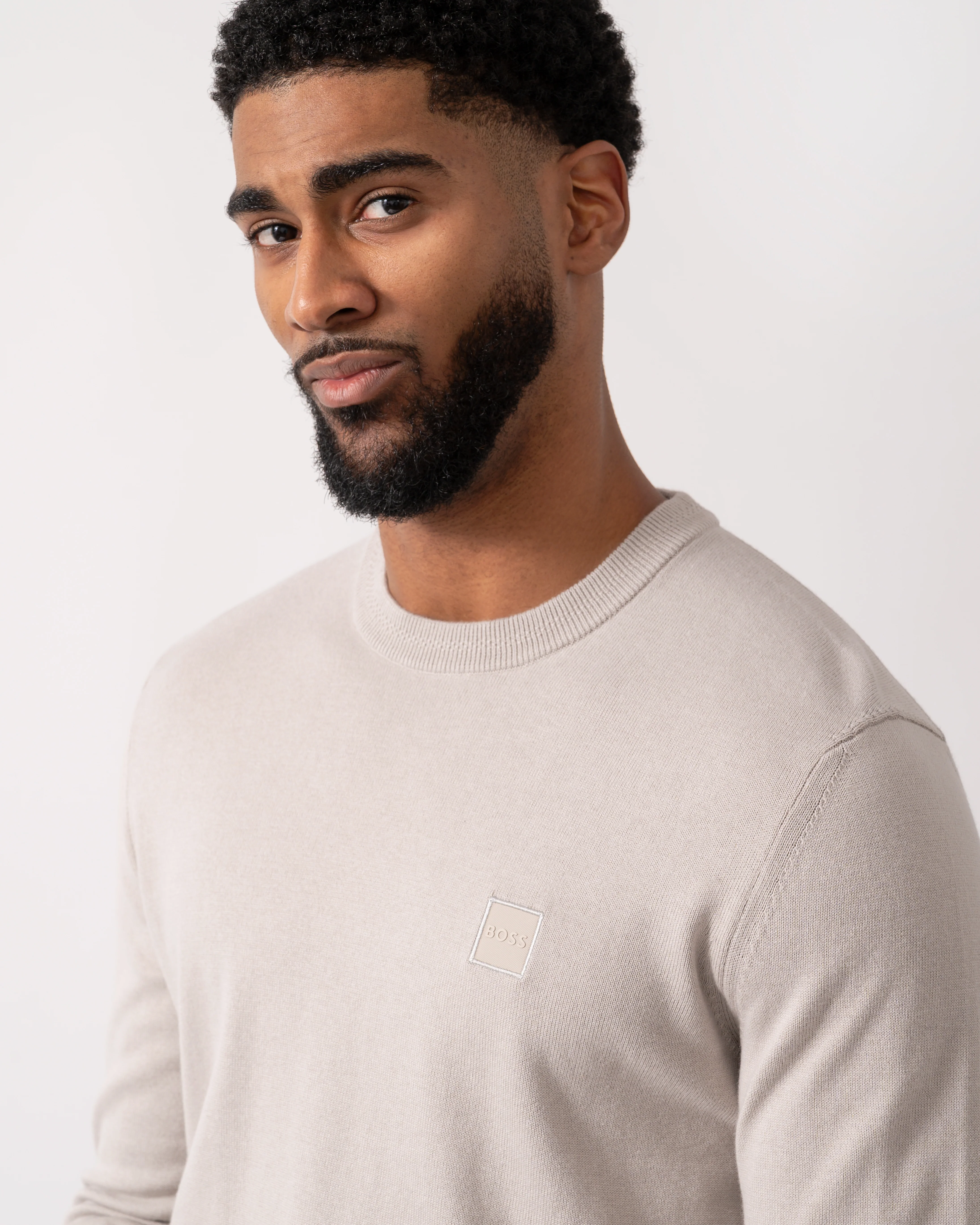 BOSS Orange Kanovano Mens Crew Neck Jumper - Open Grey 070 - Image 3