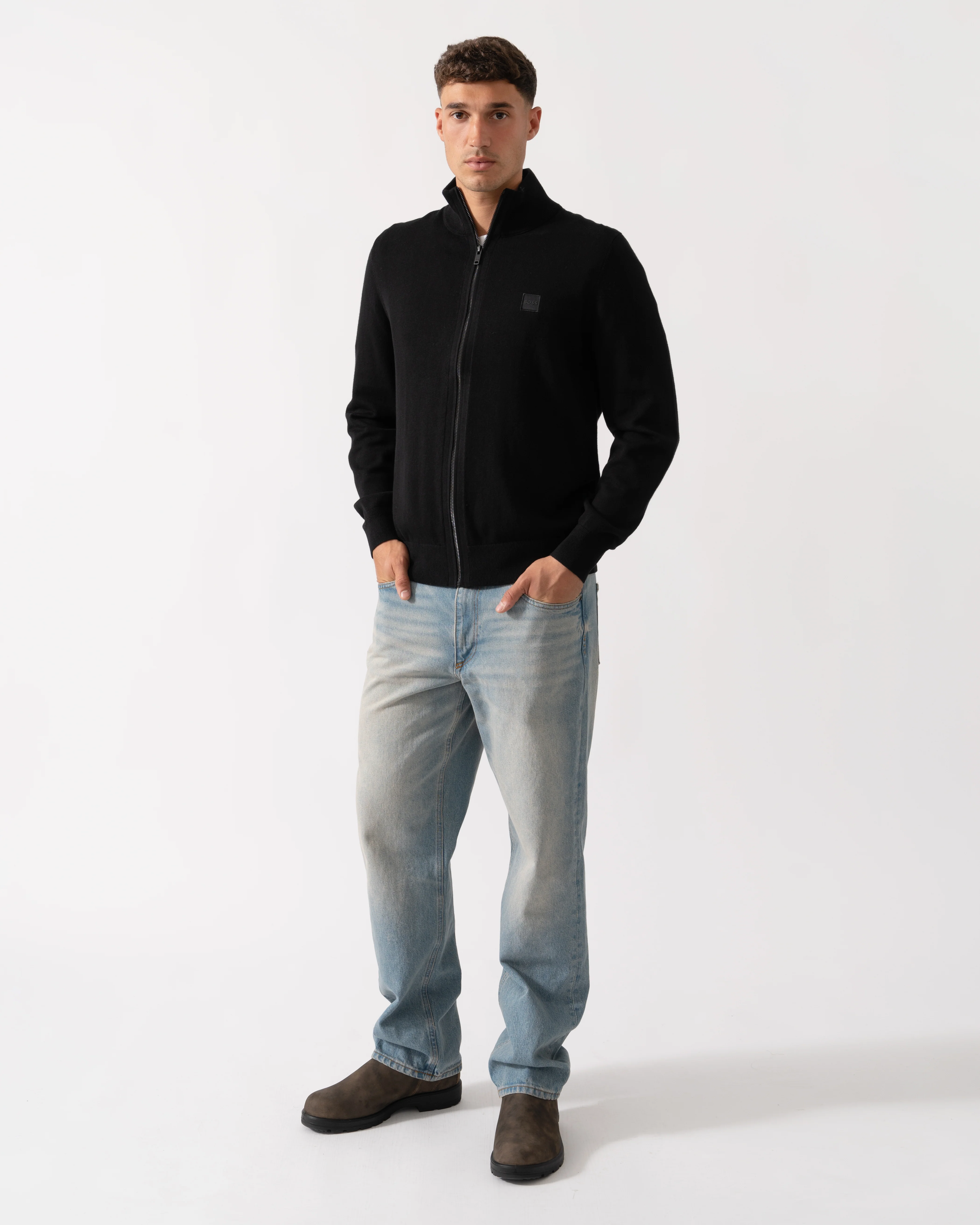 BOSS Orange Kanozip Mens Full Zip Jumper - Black 001 - Image 2