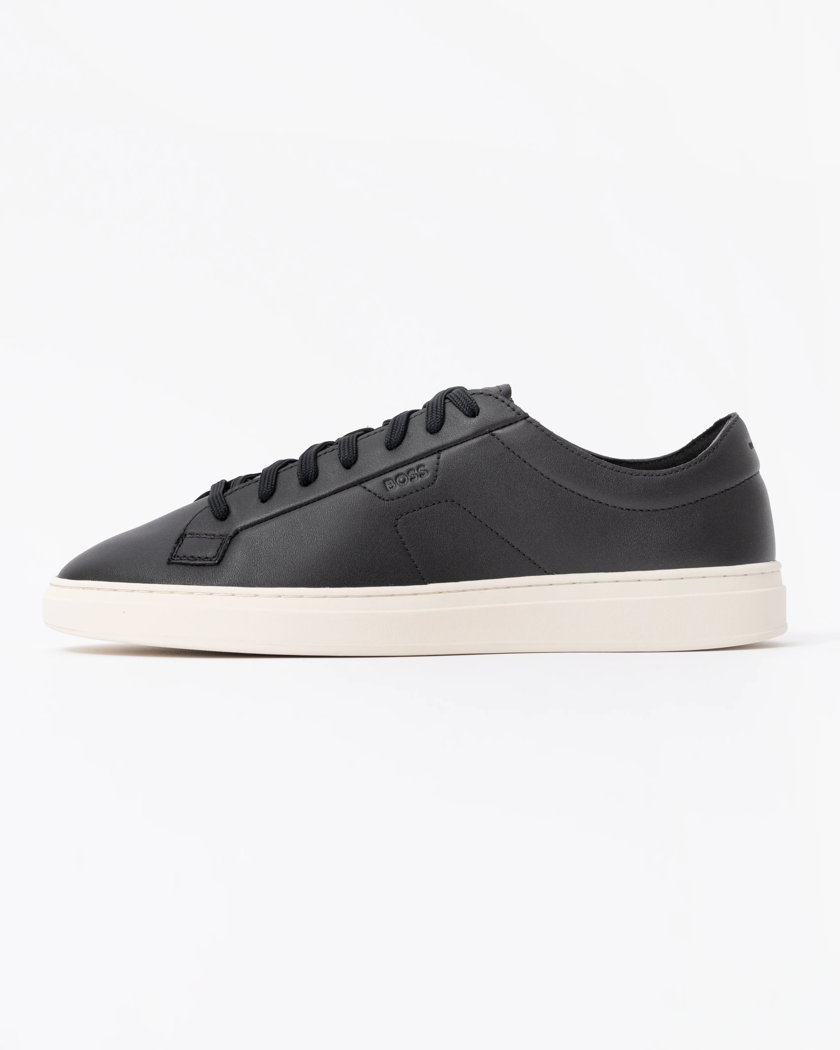 BOSS Orange Mens Kieran Low Top Trainers in Leather with Embossed Logo - Black 001 - Image 2