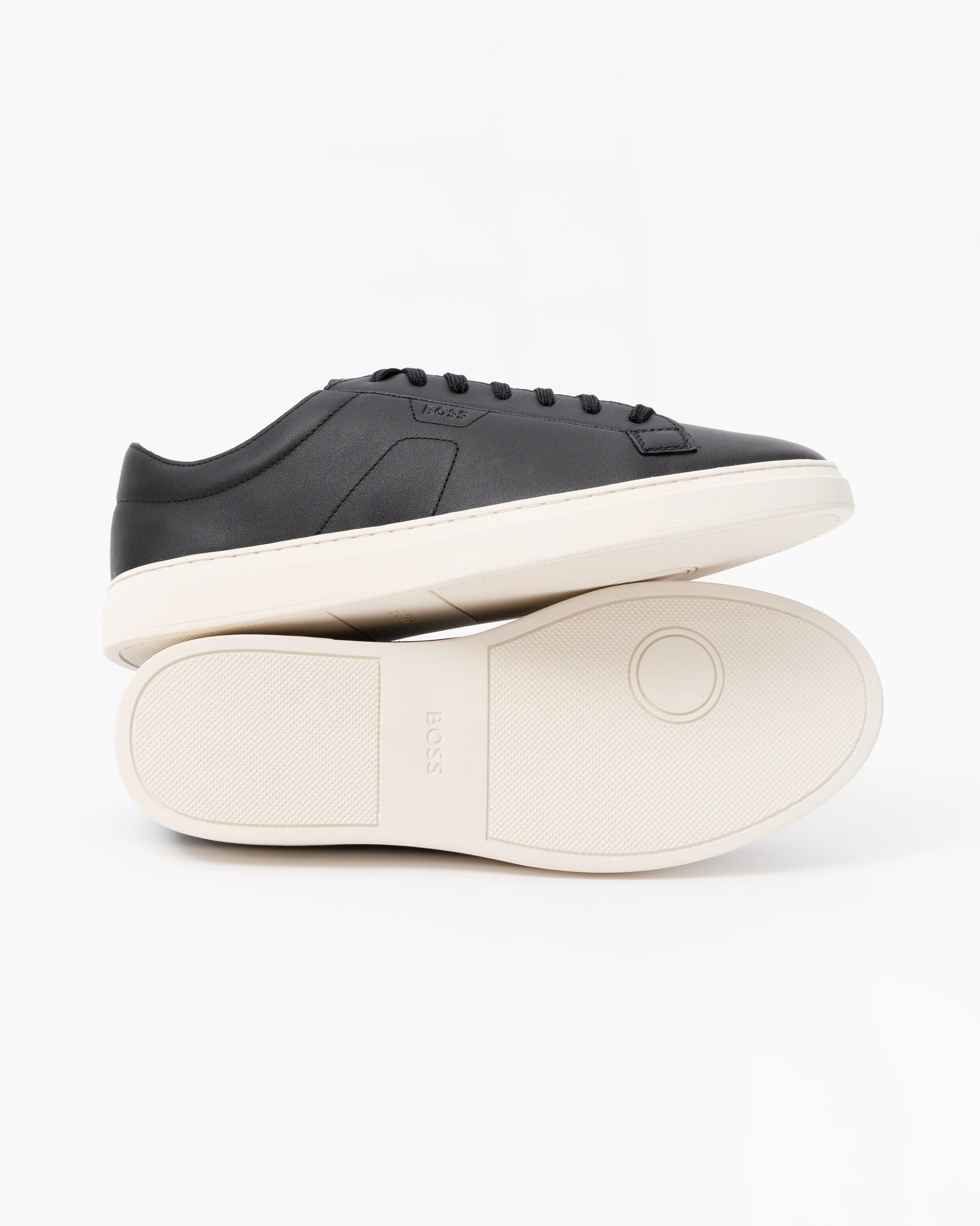 BOSS Orange Mens Kieran Low Top Trainers in Leather with Embossed Logo - Black 001 - Image 4