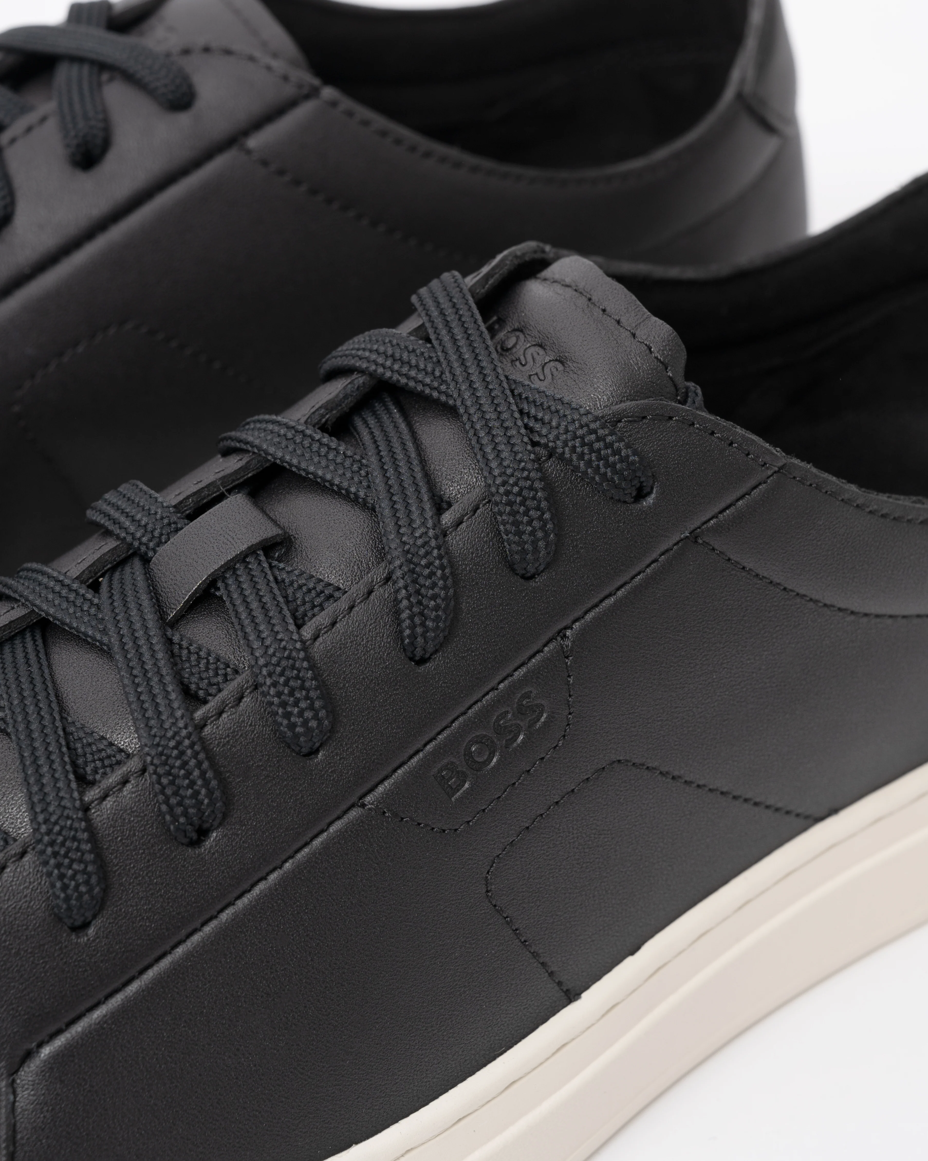 BOSS Orange Mens Kieran Low Top Trainers in Leather with Embossed Logo - Black 001 - Image 5