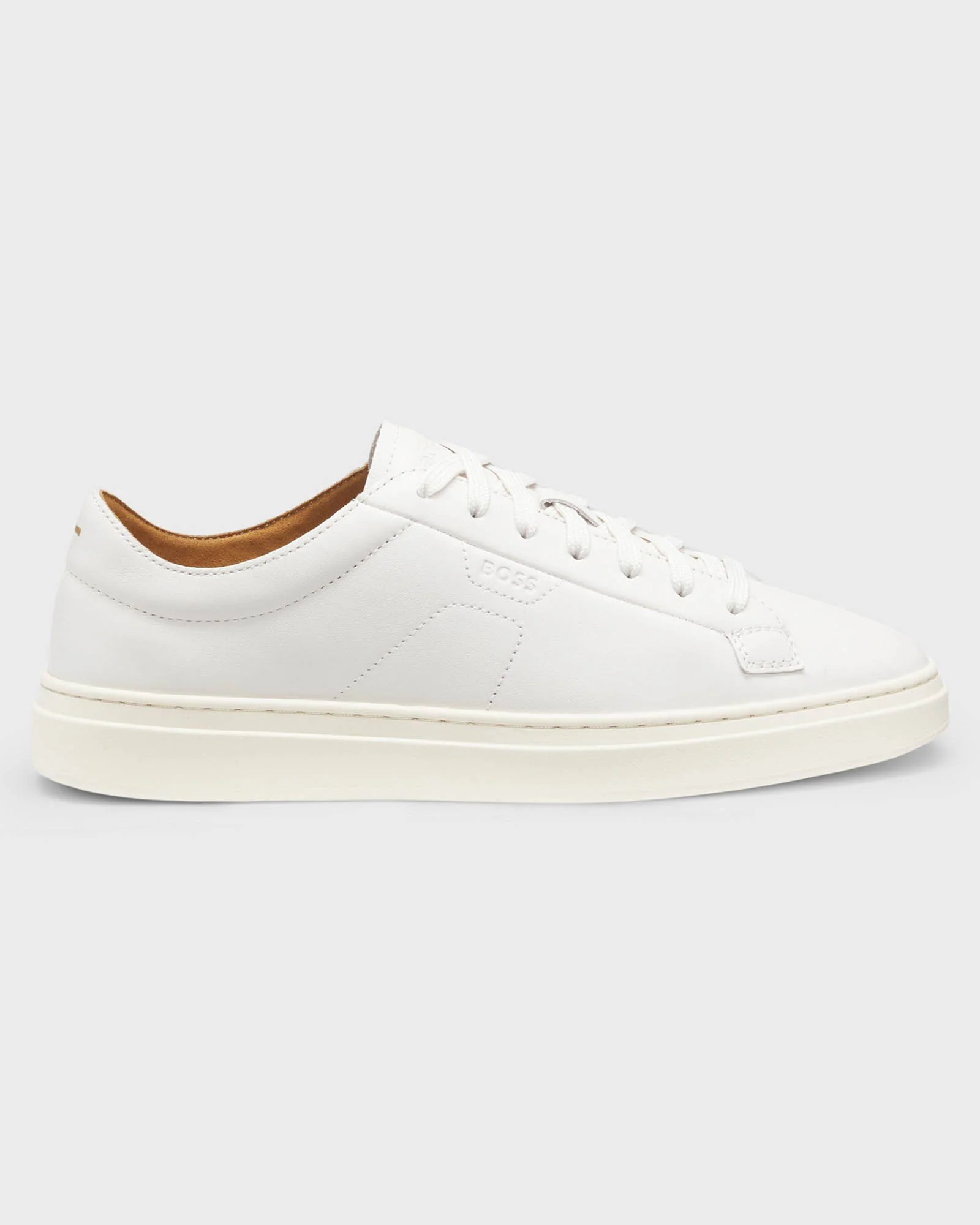 BOSS Orange Kieran Mens Low-Top Trainers in Leather with Embossed Logo - White 100 - Image 3