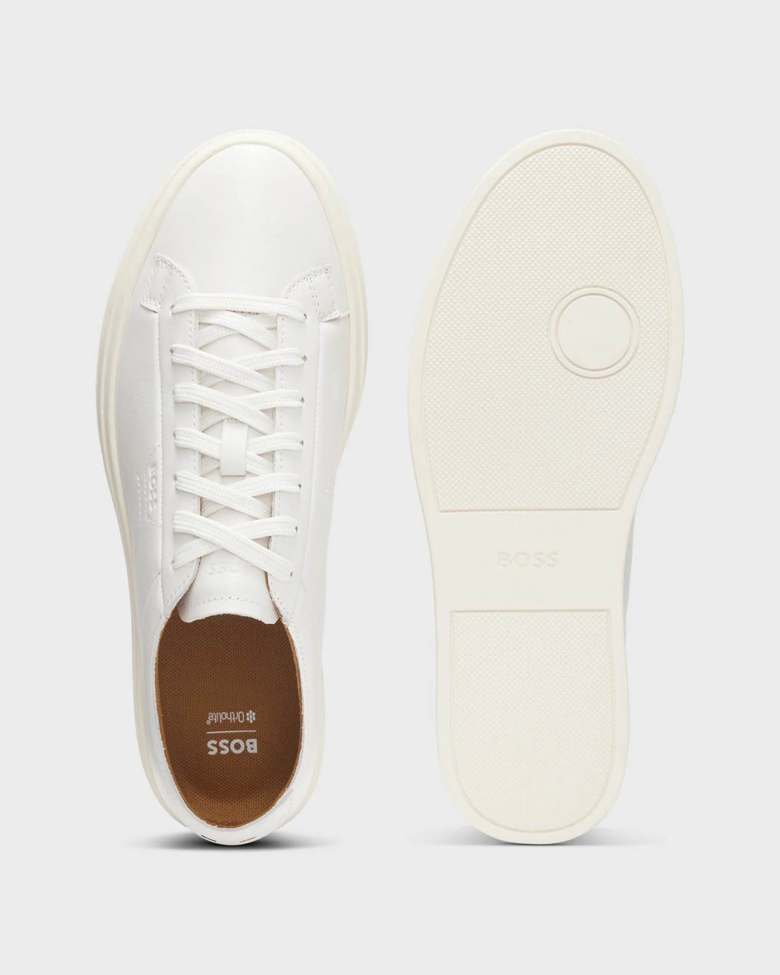 BOSS Orange Kieran Mens Low-Top Trainers in Leather with Embossed Logo - White 100 - Image 4