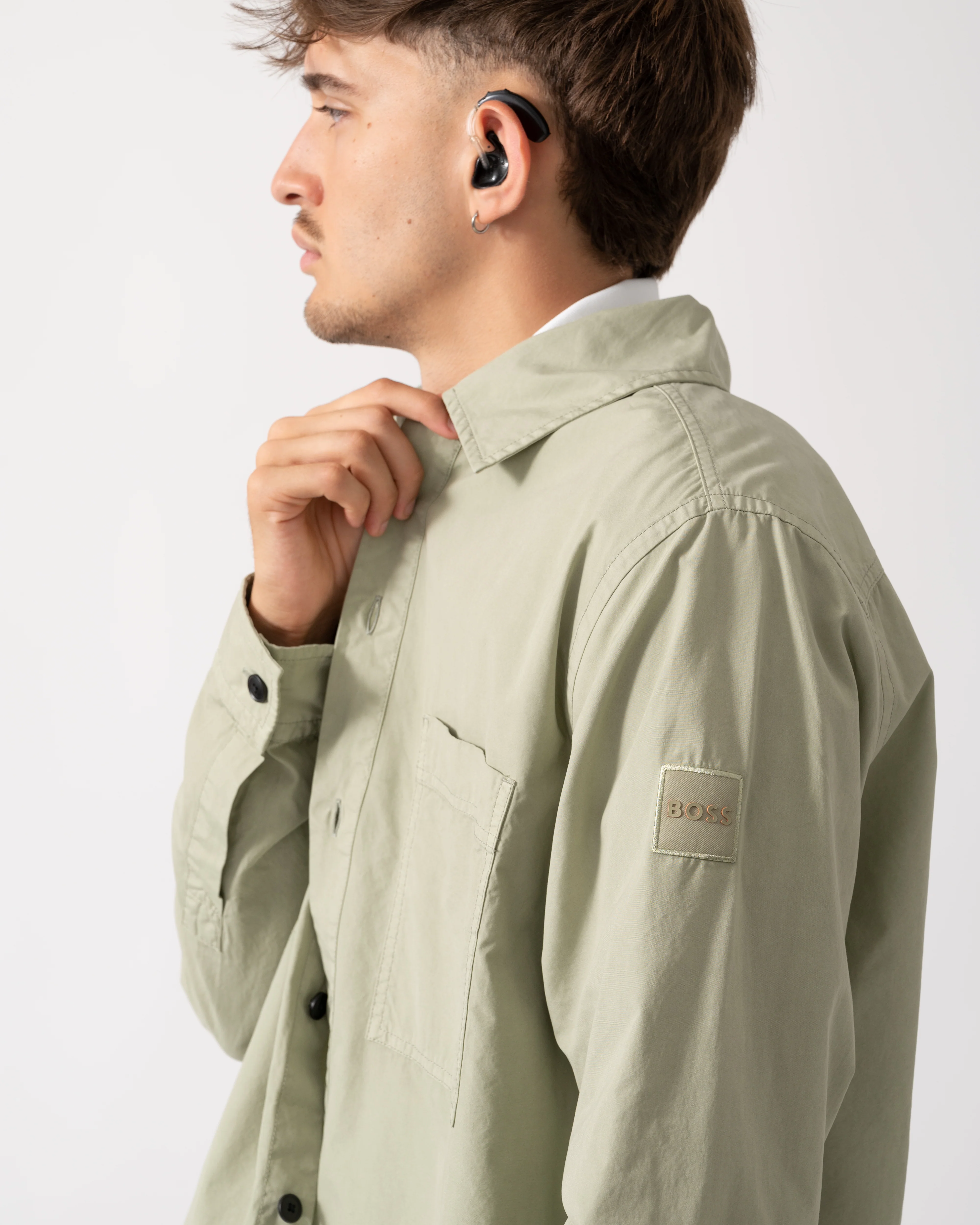 BOSS Orange Locky 2 Mens Overshirt 50543519 - Open Green 370 - Image 3
