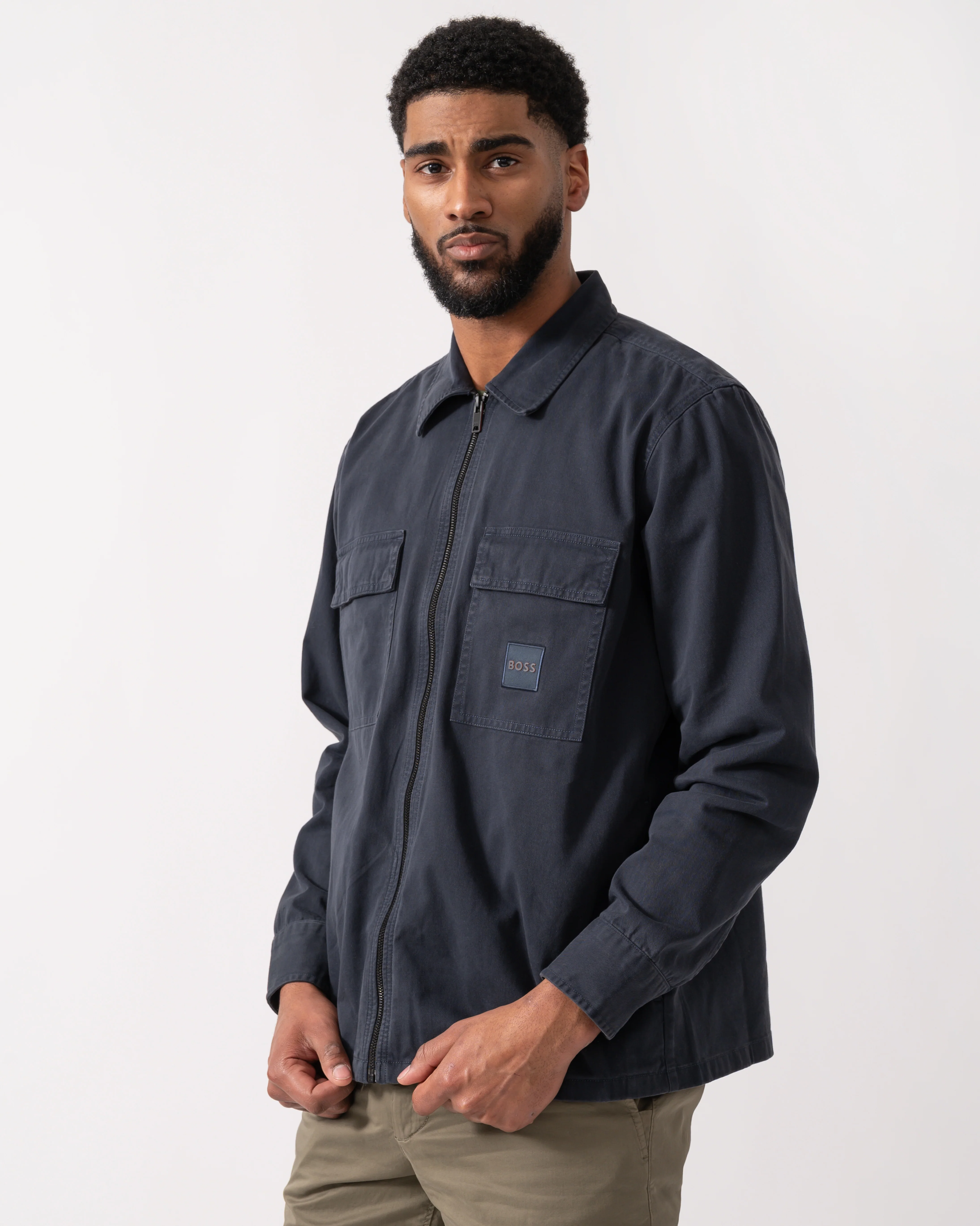 BOSS Orange Lovel Mens Zip Overshirt - Dark Blue 404 - Image 3