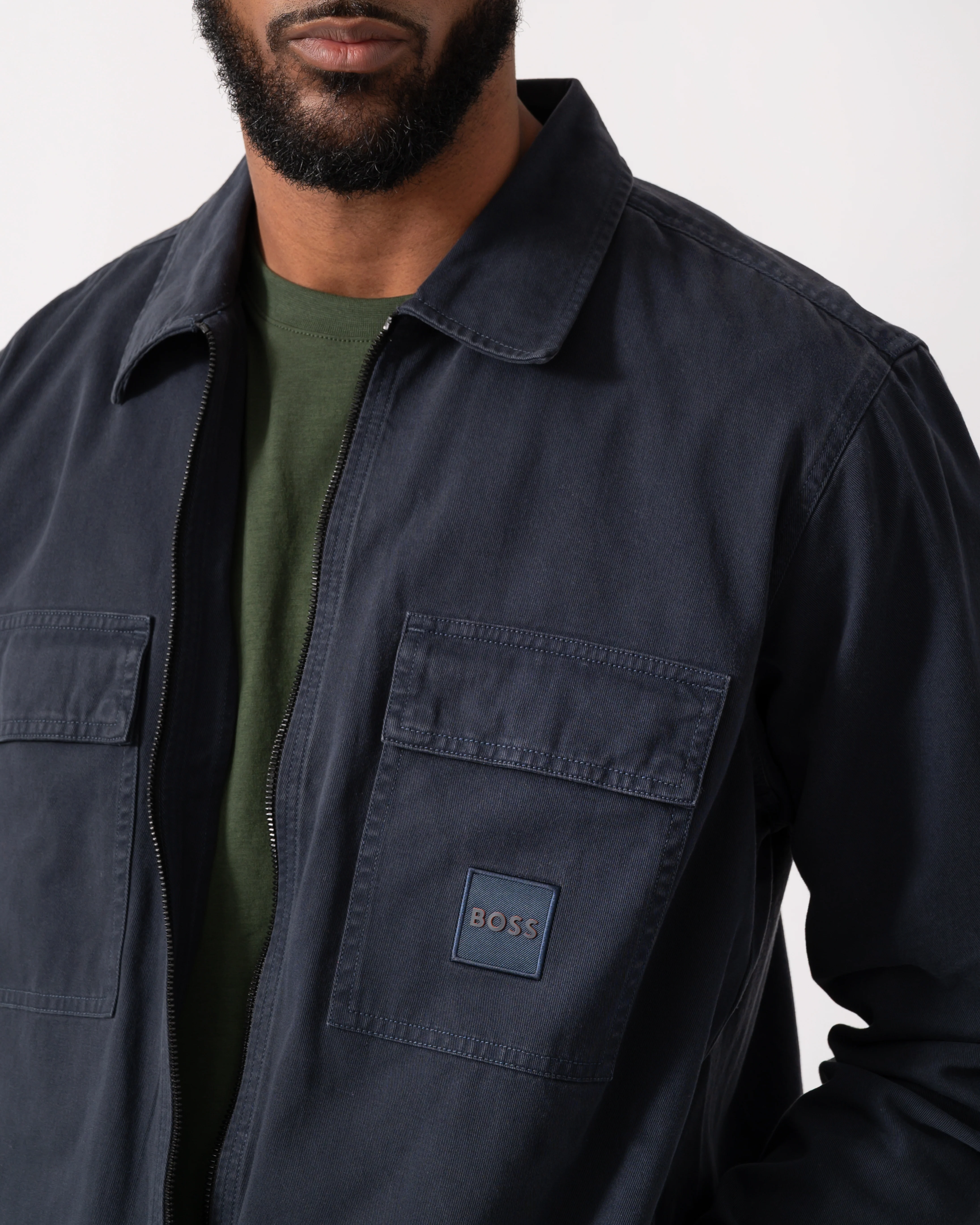 BOSS Orange Lovel Mens Zip Overshirt - Dark Blue 404 - Image 4