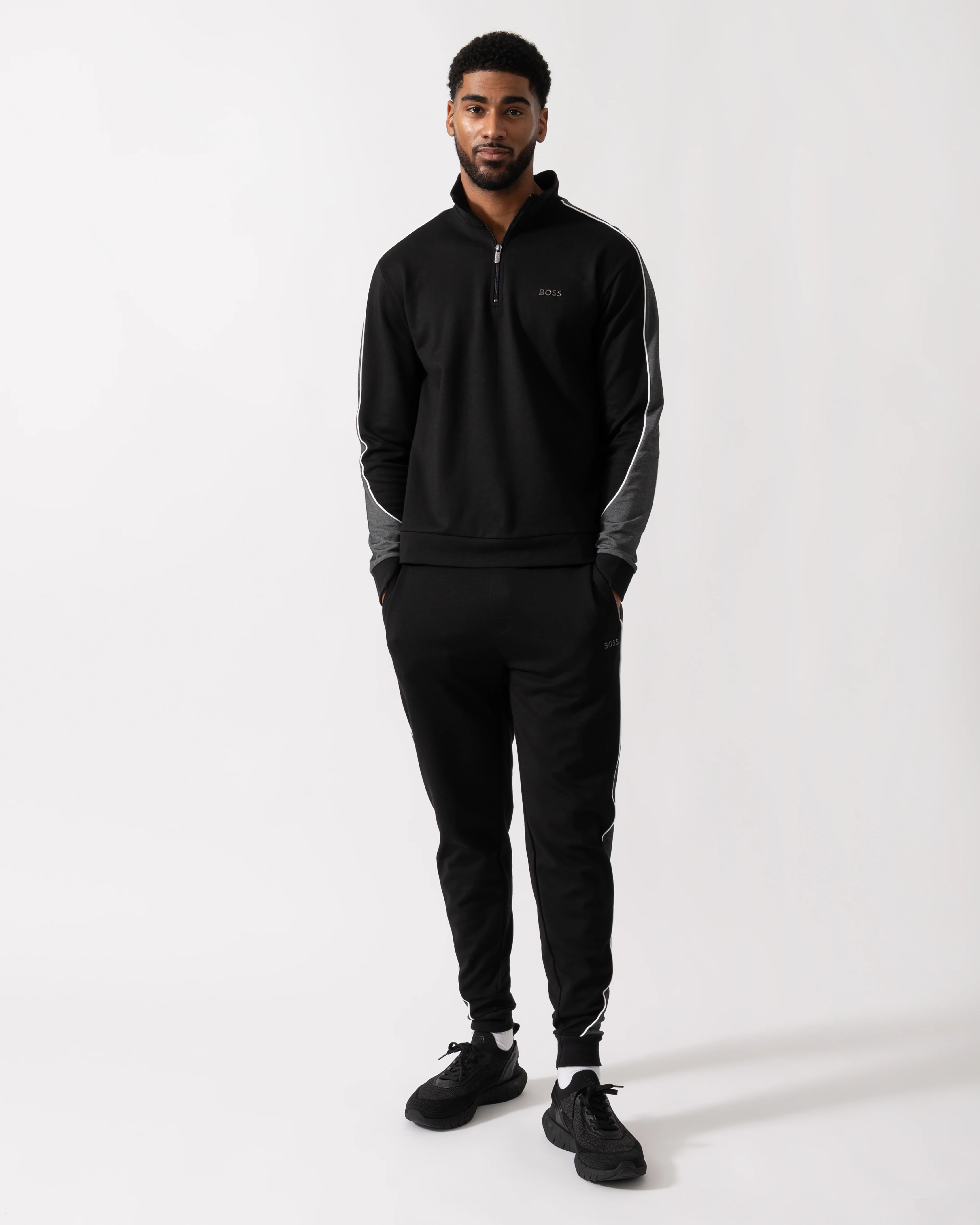 BOSS Orange Mens 1/4 Zip Loungewear Tracksuit Jacket - Black 001 - Image 2
