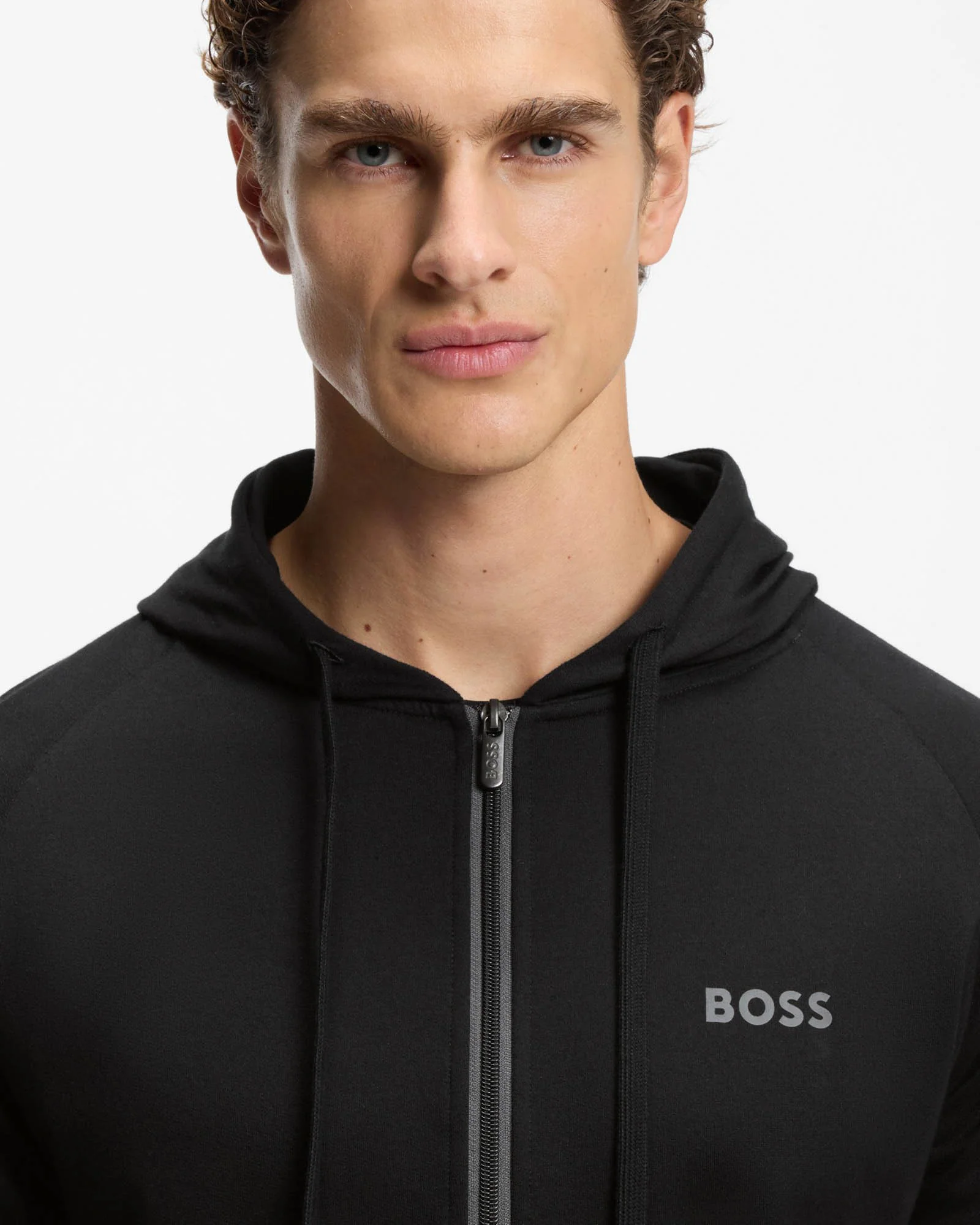 BOSS Orange Mens Authentic Zip Up Loungewear Hoodie 50545573 - Black 004 - Image 2