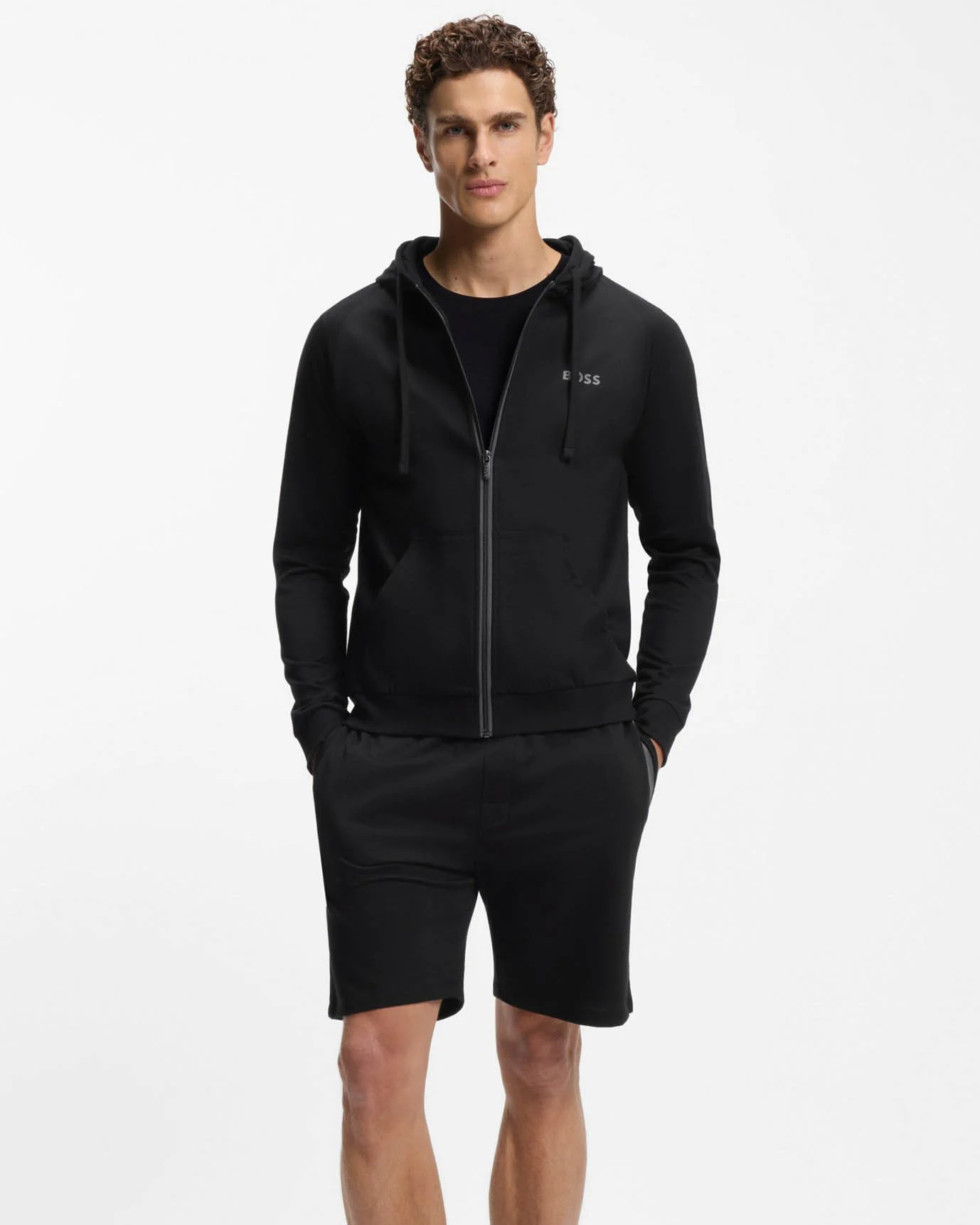 BOSS Orange Mens Authentic Zip Up Loungewear Hoodie 50545573 - Black 004 - Image 4