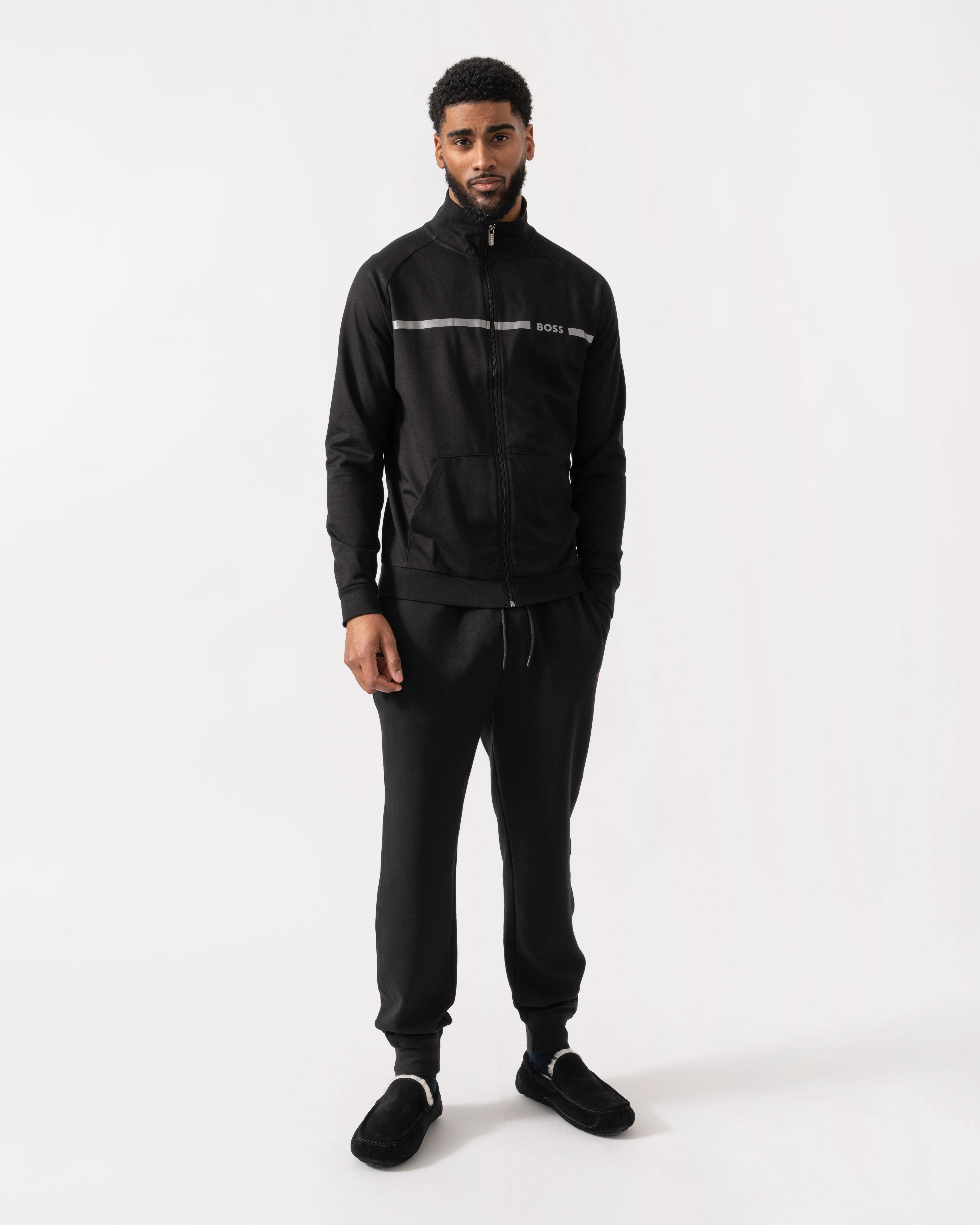 BOSS Orange Authentic Cotton Terry Loungewear Jacket with Stripe - Black 001 - Image 3