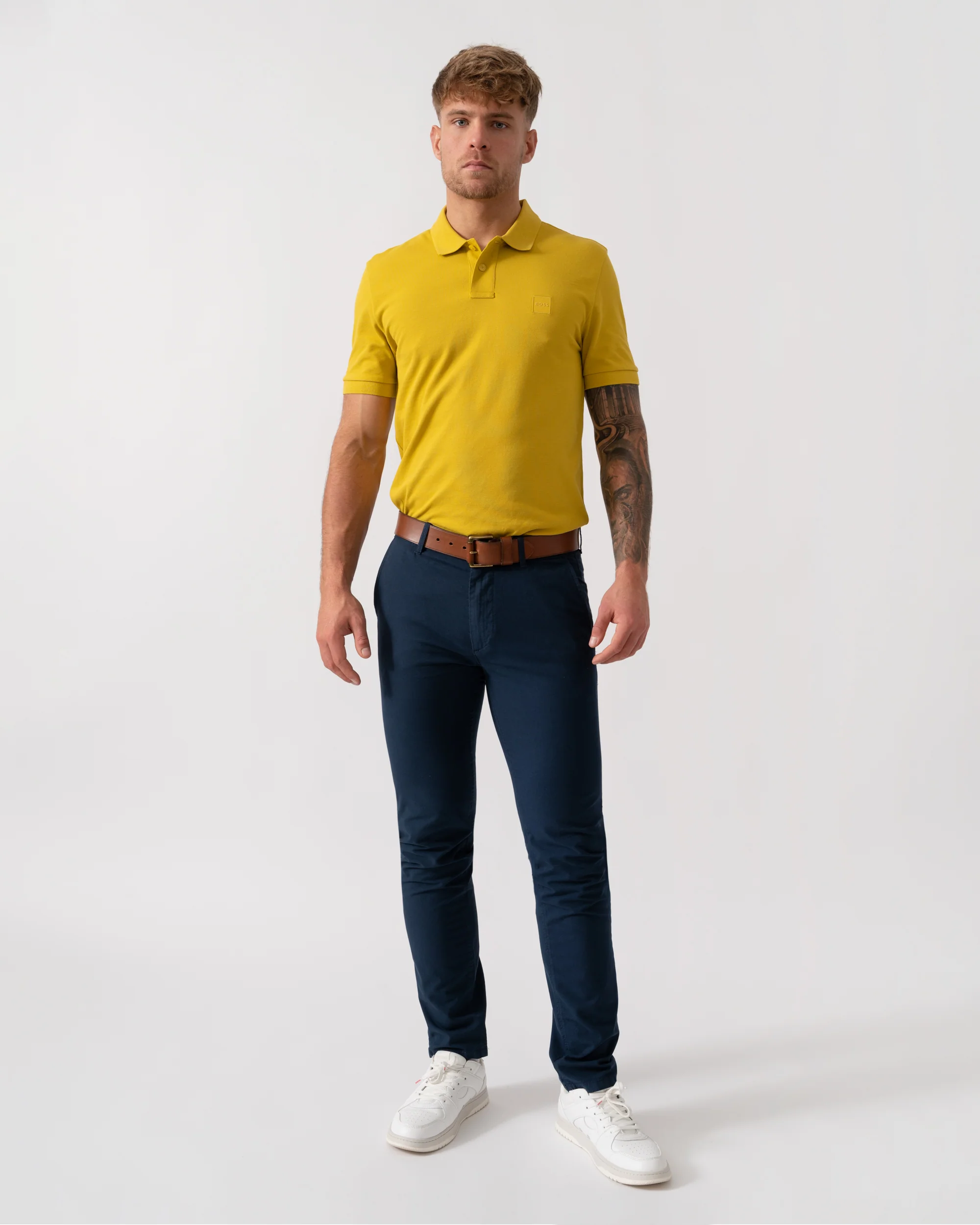 BOSS Orange Passenger Mens Stretch-Cotton Slim-Fit Polo Shirt with Logo Patch - Medium Yellow 721 - Image 2