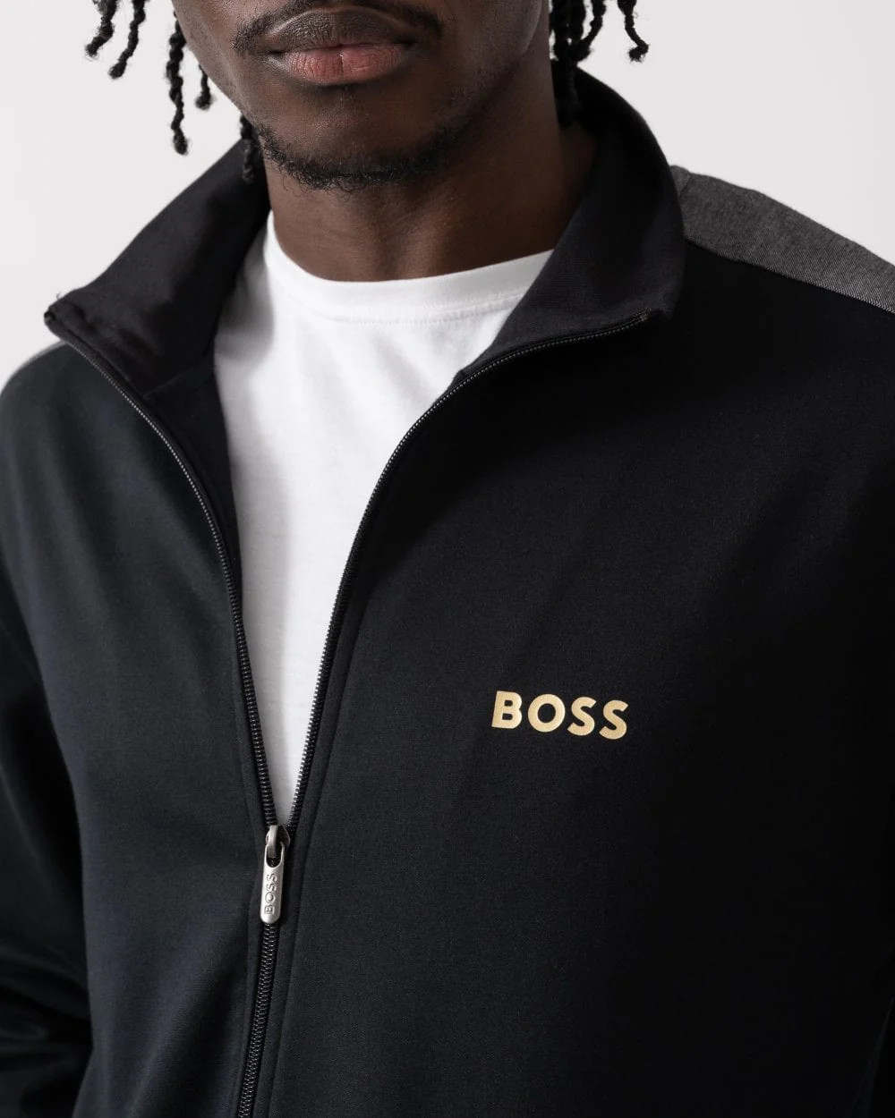 BOSS Orange Mens Cotton Blend Zip-Up Loungewear Jacket with Foil Printed Logo - Image 2