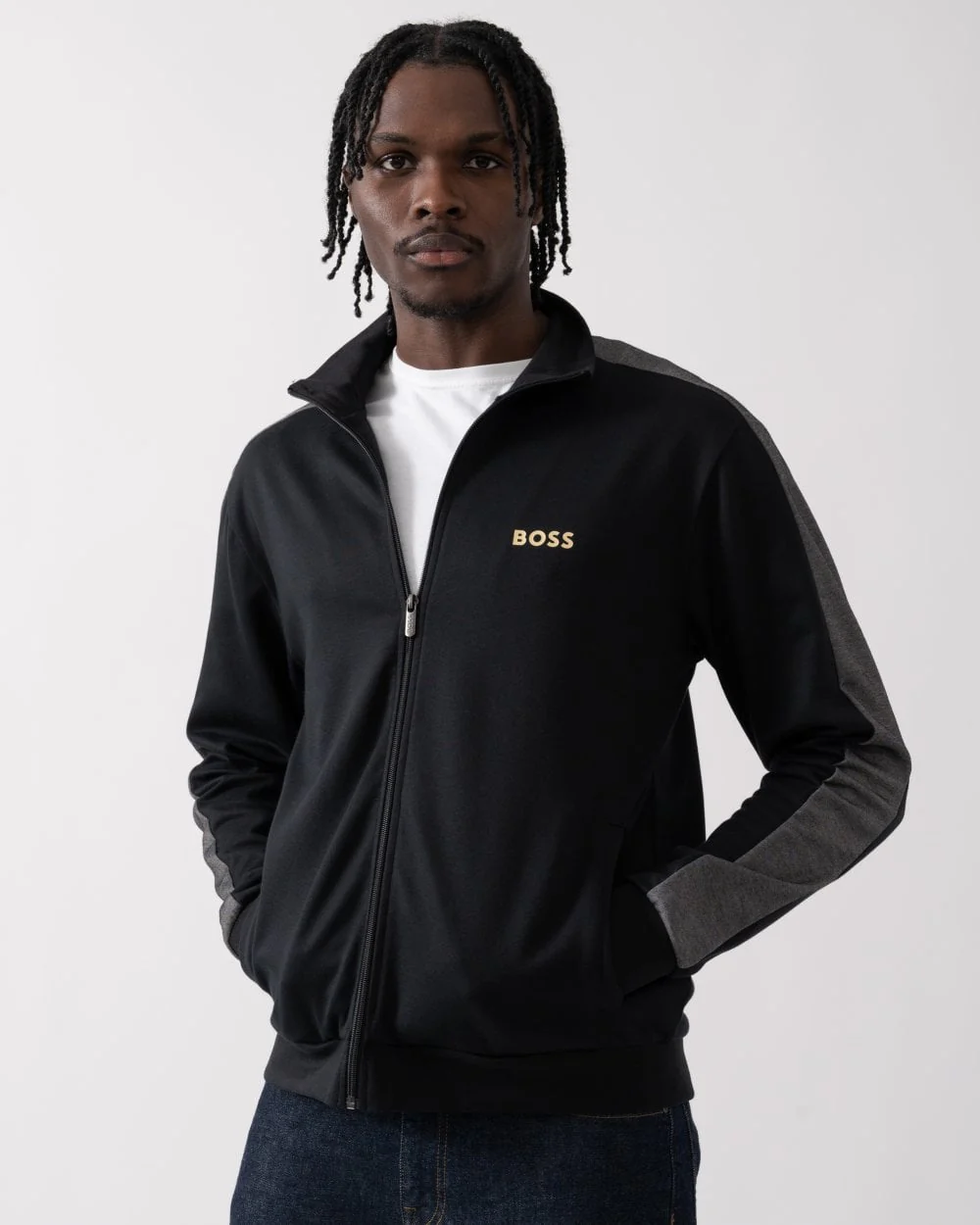 BOSS Orange Mens Cotton Blend Zip-Up Loungewear Jacket with Foil Printed Logo - Image 3