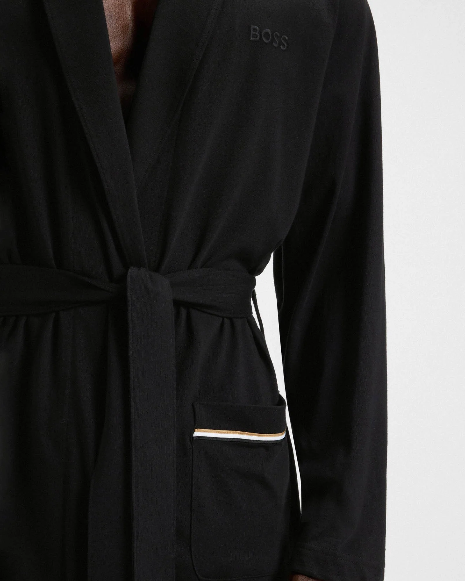 BOSS Orange Mens Cotton Jersey Dressing Gown - Black 001 - Image 3