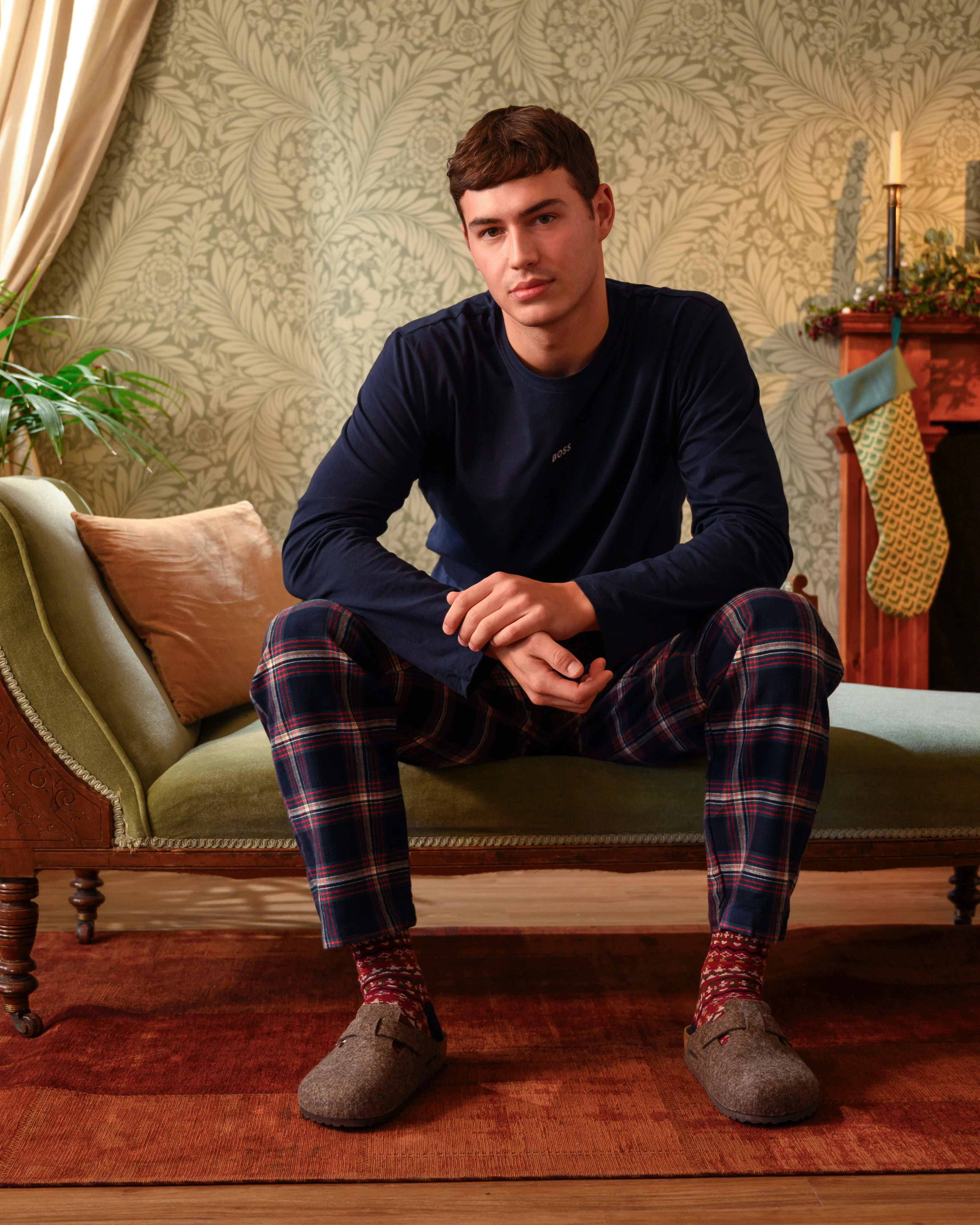 BOSS Orange Mens Holiday Long Pyjama Set - Open Blue 460 - Image 3