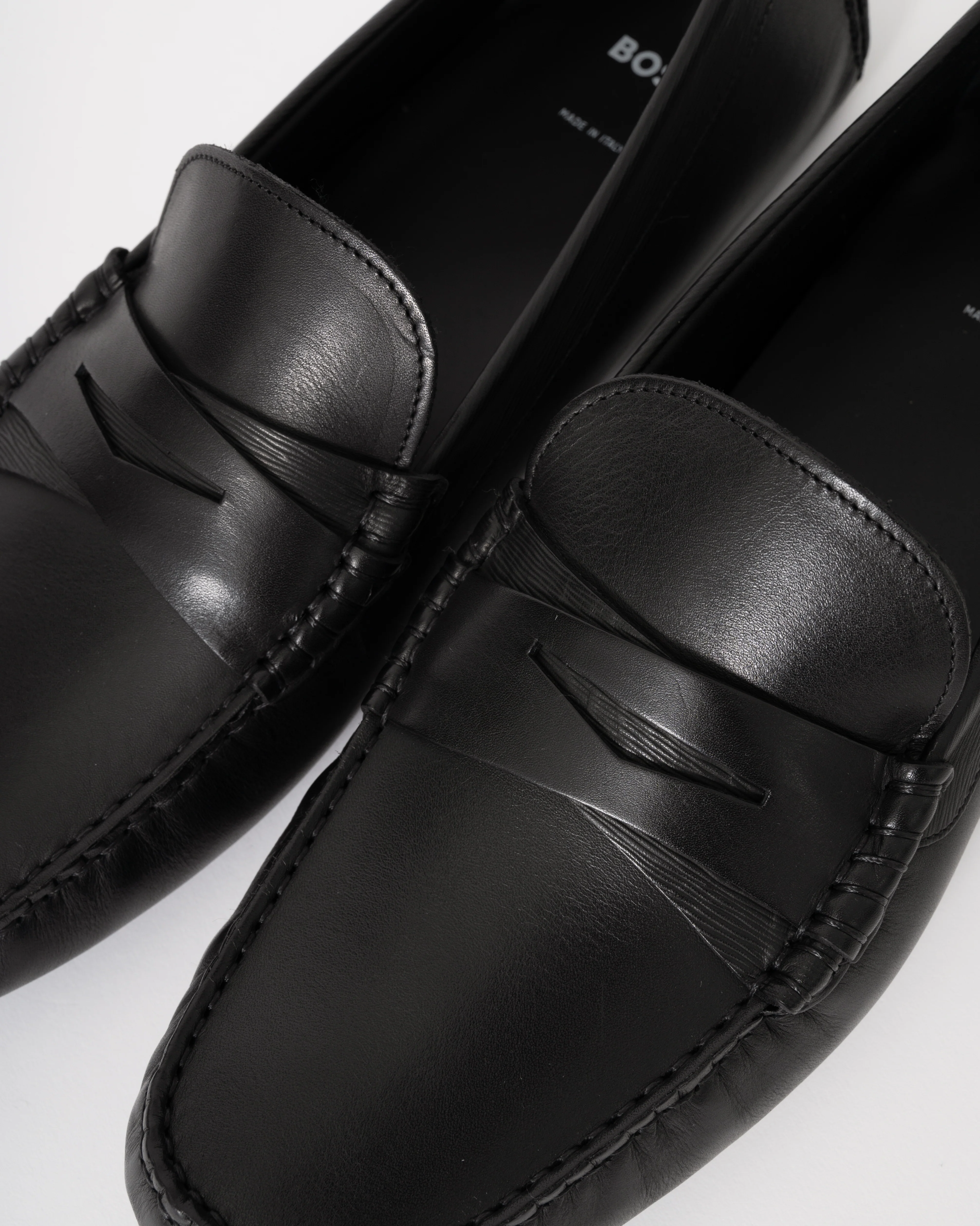 BOSS Orange Mens Leather Driving Moccasins - Black 001 - Image 5