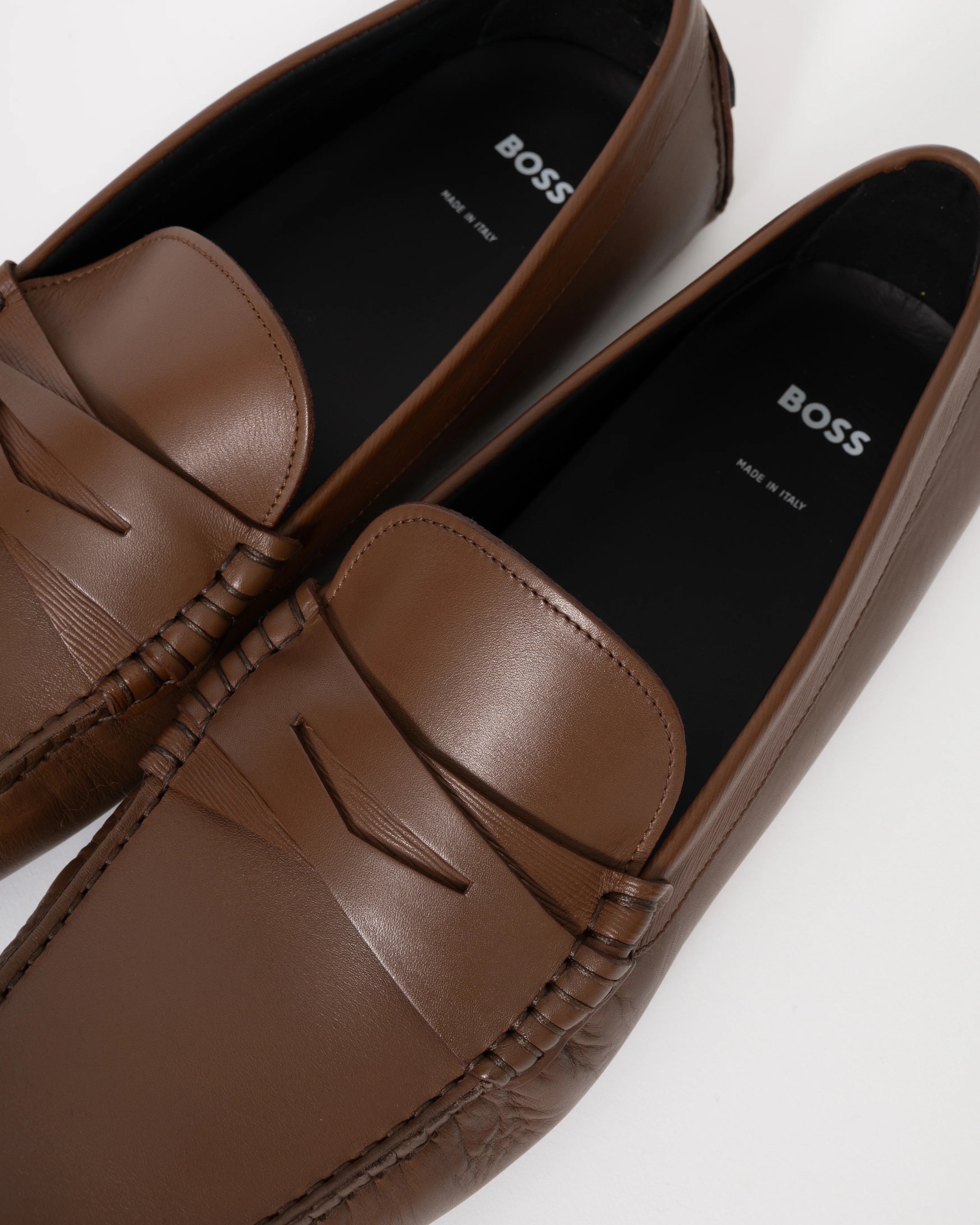 BOSS Orange Mens Leather Driving Moccasins - Medium Brown 214 - Image 6
