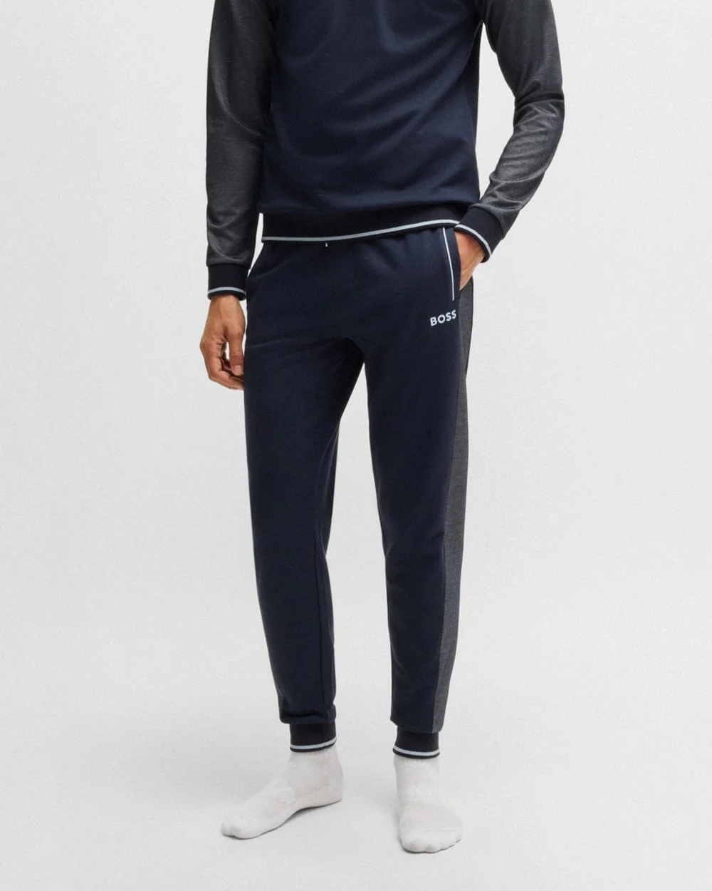 BOSS Orange Mens Loungewear Tracksuit Pants With Contrast Piping - Image 2
