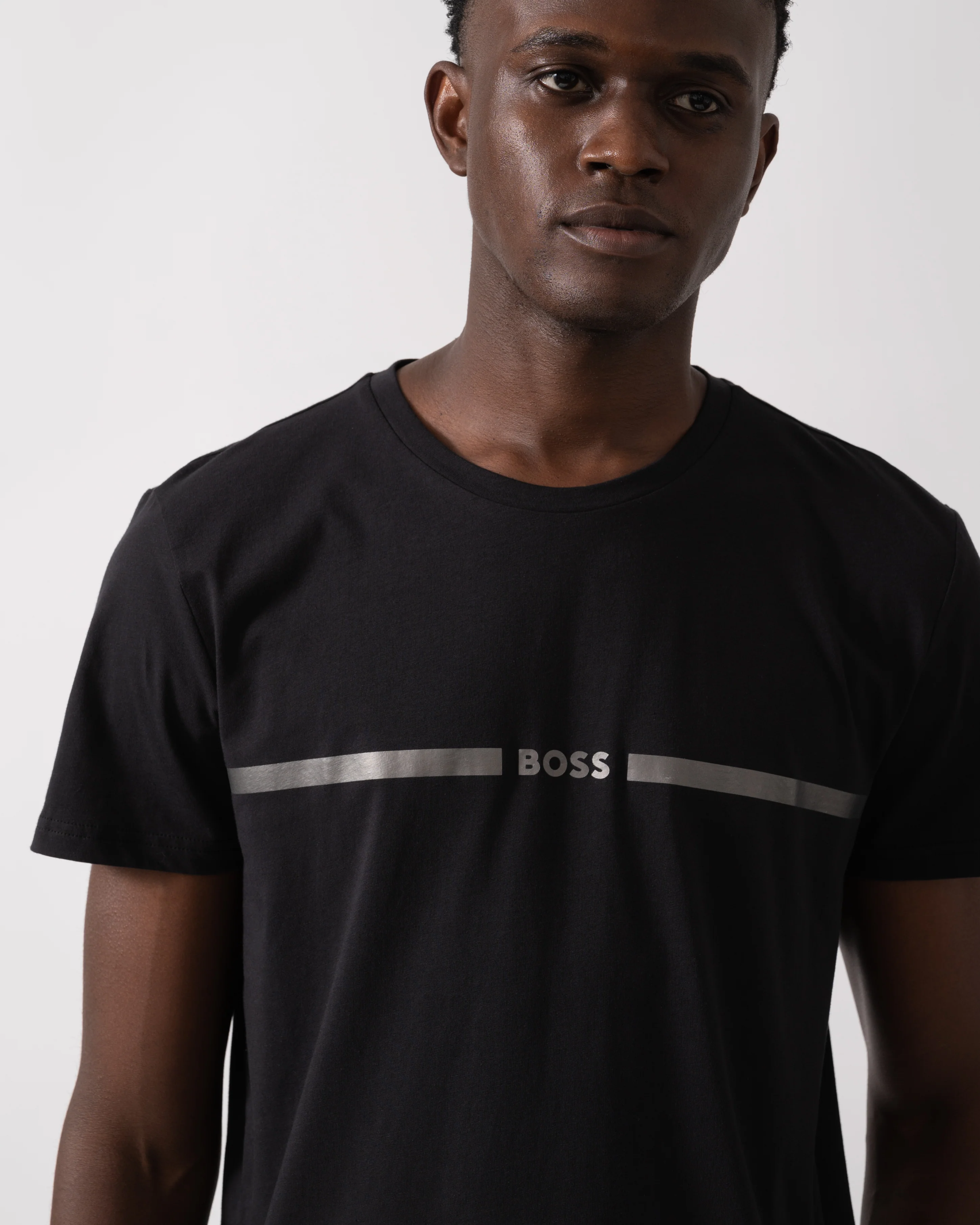 BOSS Orange Mens Metallic Stripe Logo T-Shirt - Black 005 - Image 2