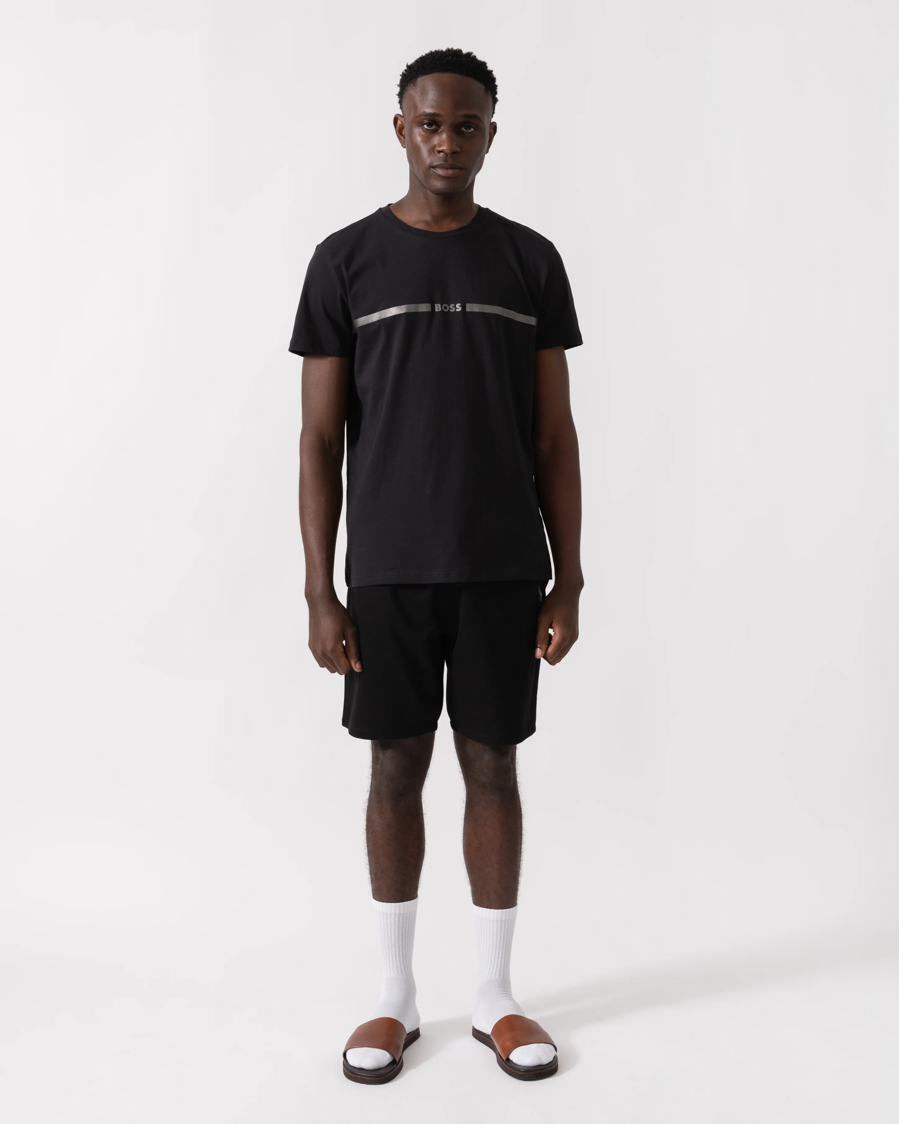 BOSS Orange Mens Metallic Stripe Logo T-Shirt - Black 005 - Image 3