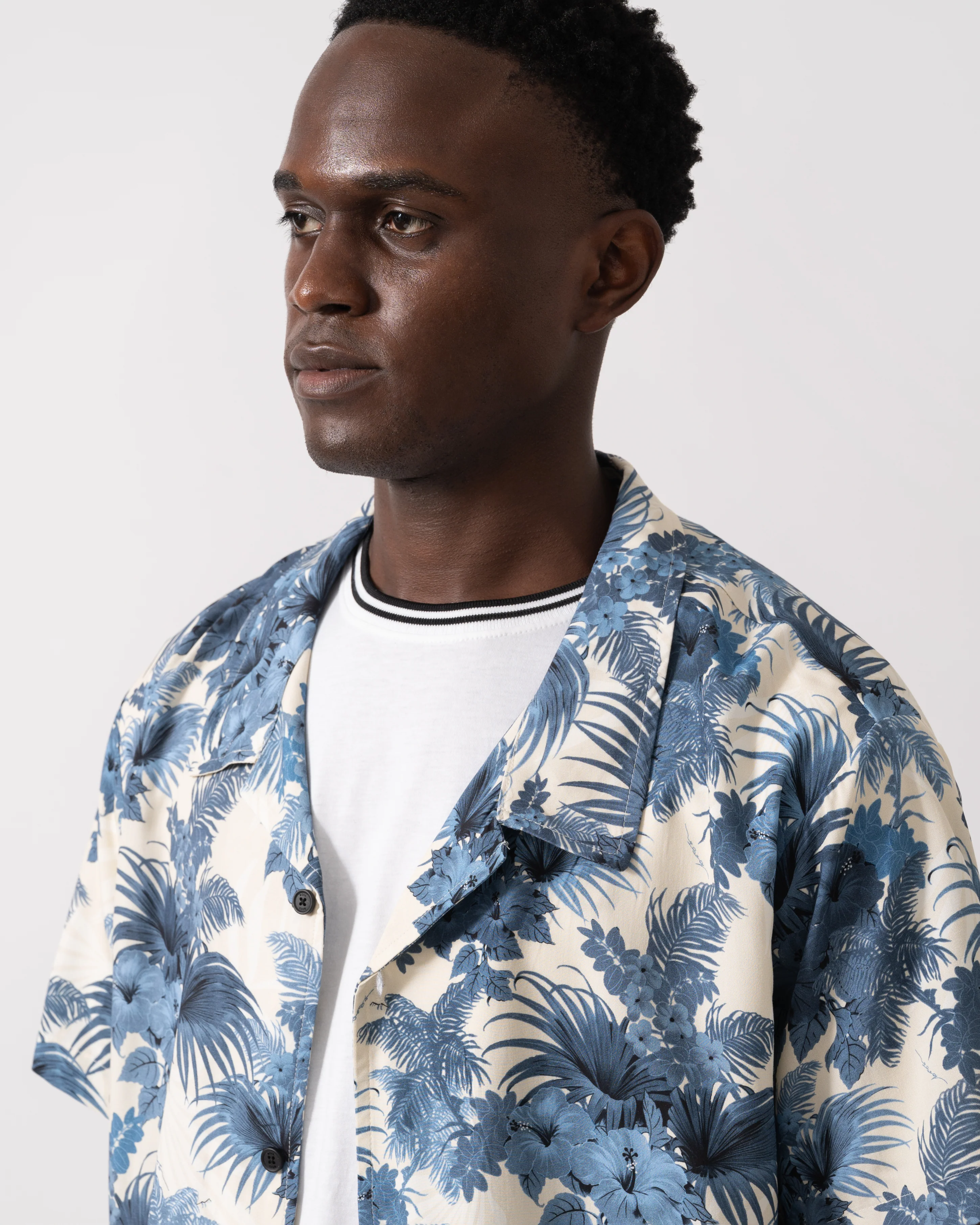 BOSS Orange Mens Short Sleeve Floral Print Beach Shirt - Open Blue 483 - Image 2