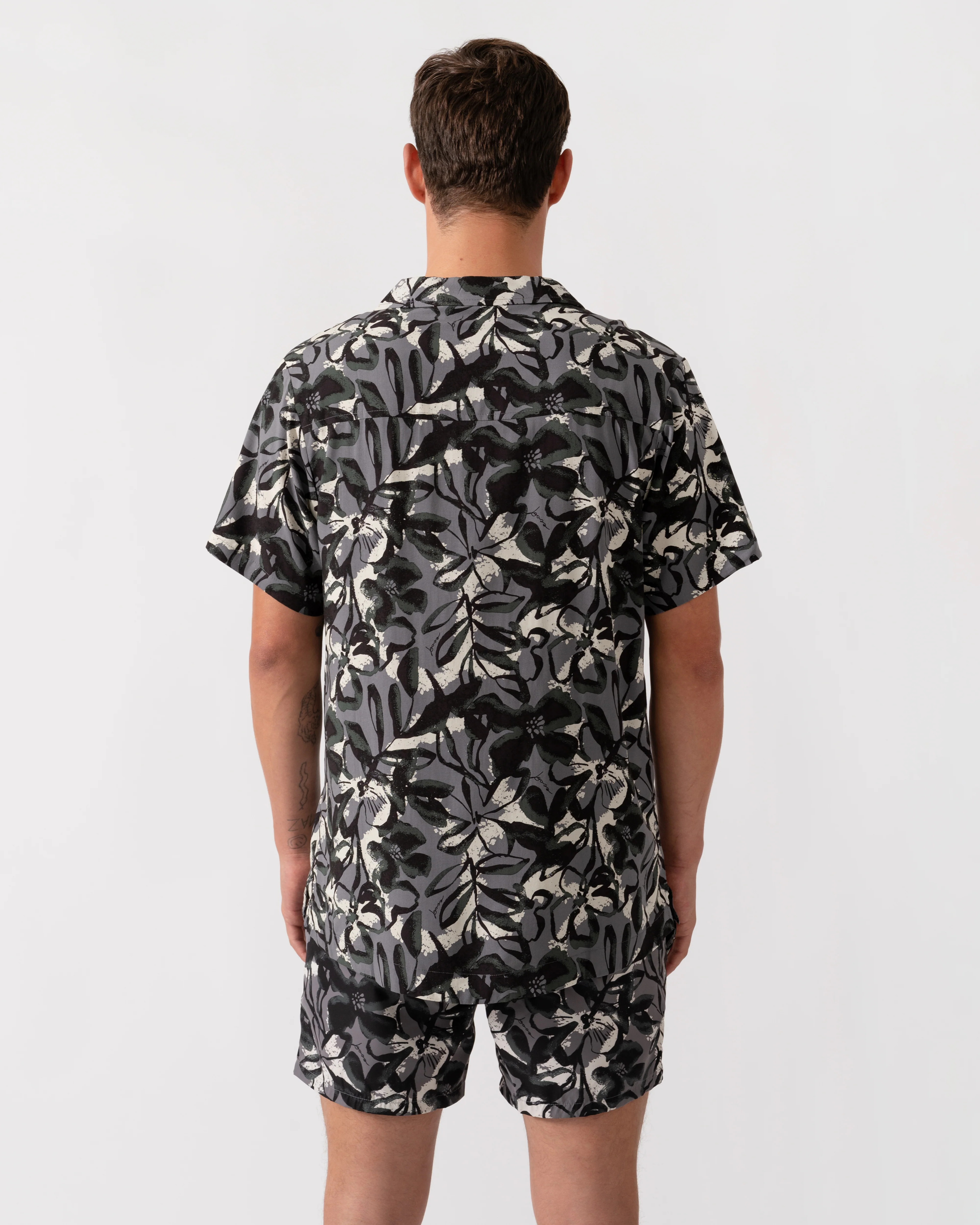 BOSS Orange Mens Short Sleeve Floral Print Beach Shirt - Open Grey 062 - Image 4