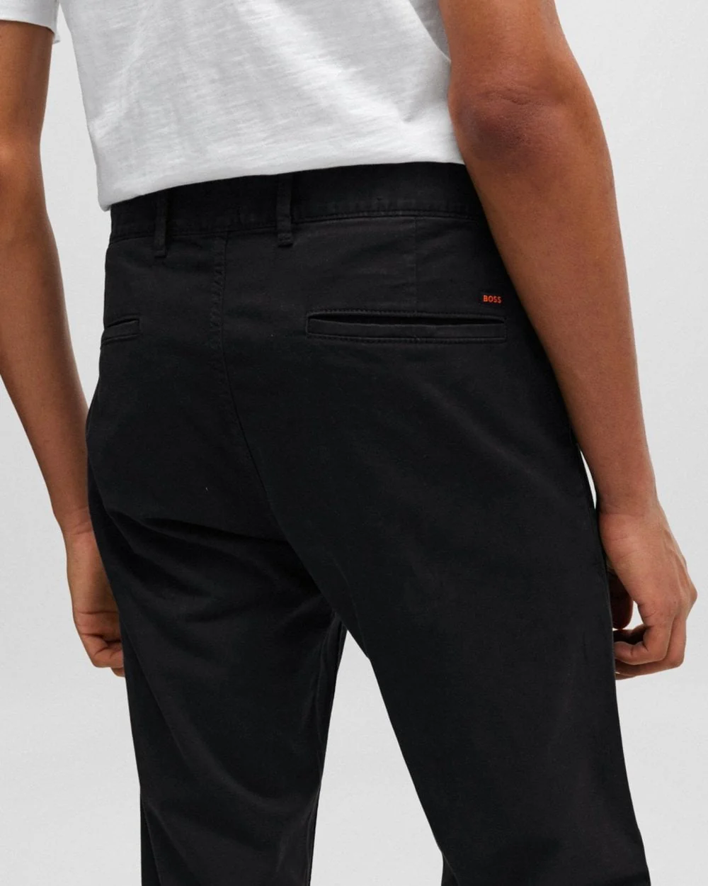 BOSS Orange Mens Slim Fit Chinos in Stretch-Cotton Satin NOS - Black 001 - Image 2