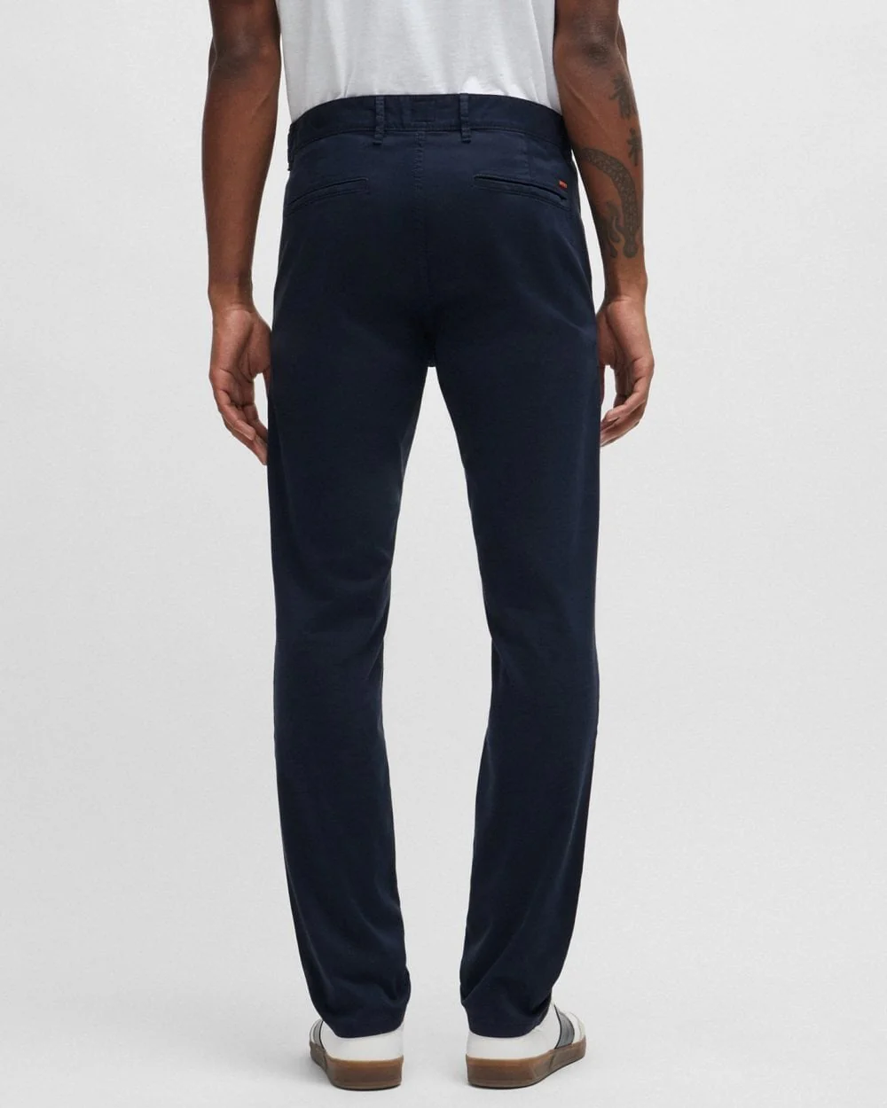 BOSS Orange Mens Slim Fit Chinos in Stretch-Cotton Satin NOS - Dark Blue 404 - Image 4