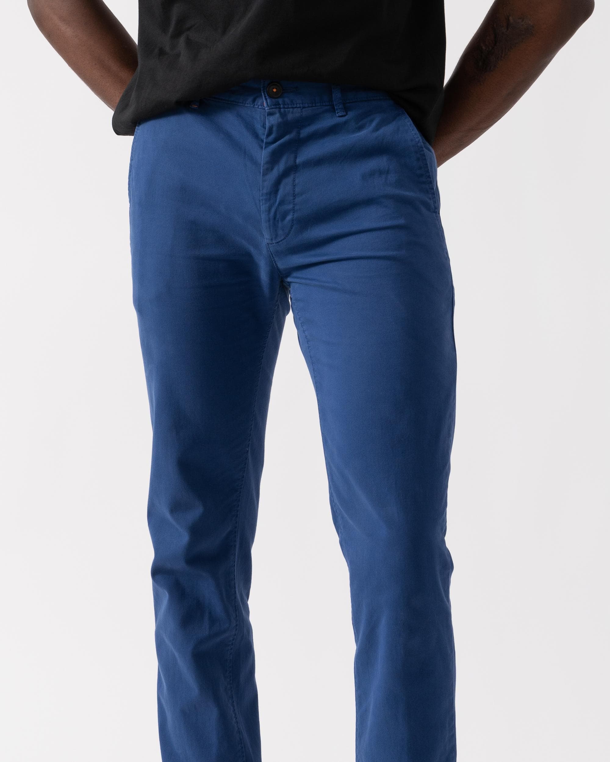 BOSS Orange Mens Slim Fit Chinos in Stretch-Cotton Satin - Open Blue 494 - Image 3