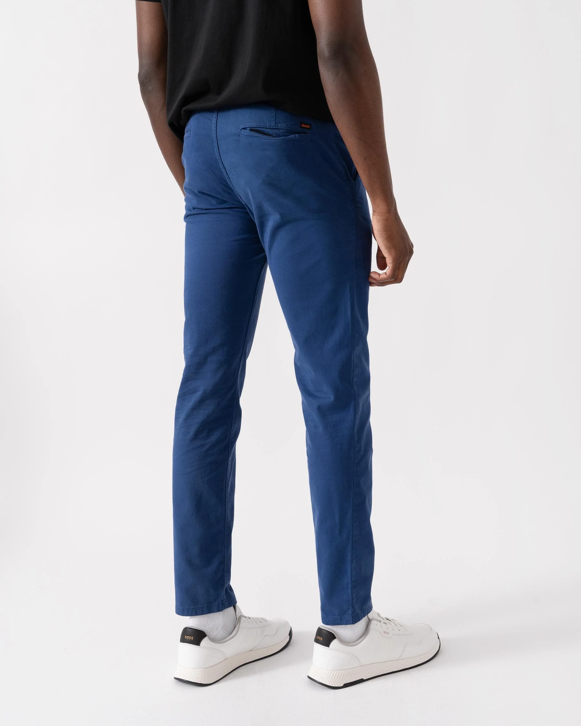 BOSS Orange Mens Slim Fit Chinos in Stretch-Cotton Satin - Open Blue 494 - Image 4