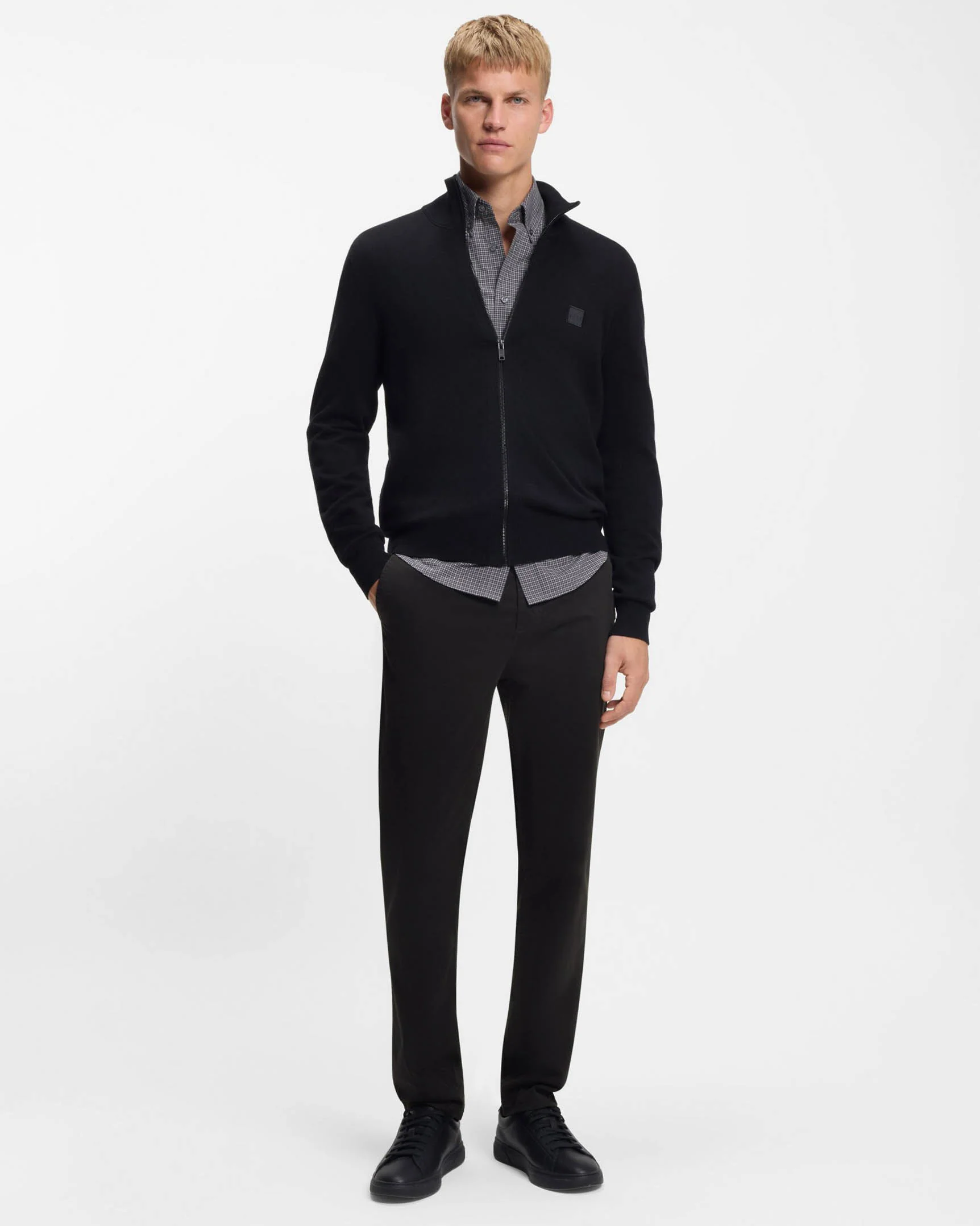 BOSS Orange Mens Tapered-Fit Chinos in Stretch-Cotton Satin - Black 001 - Image 2