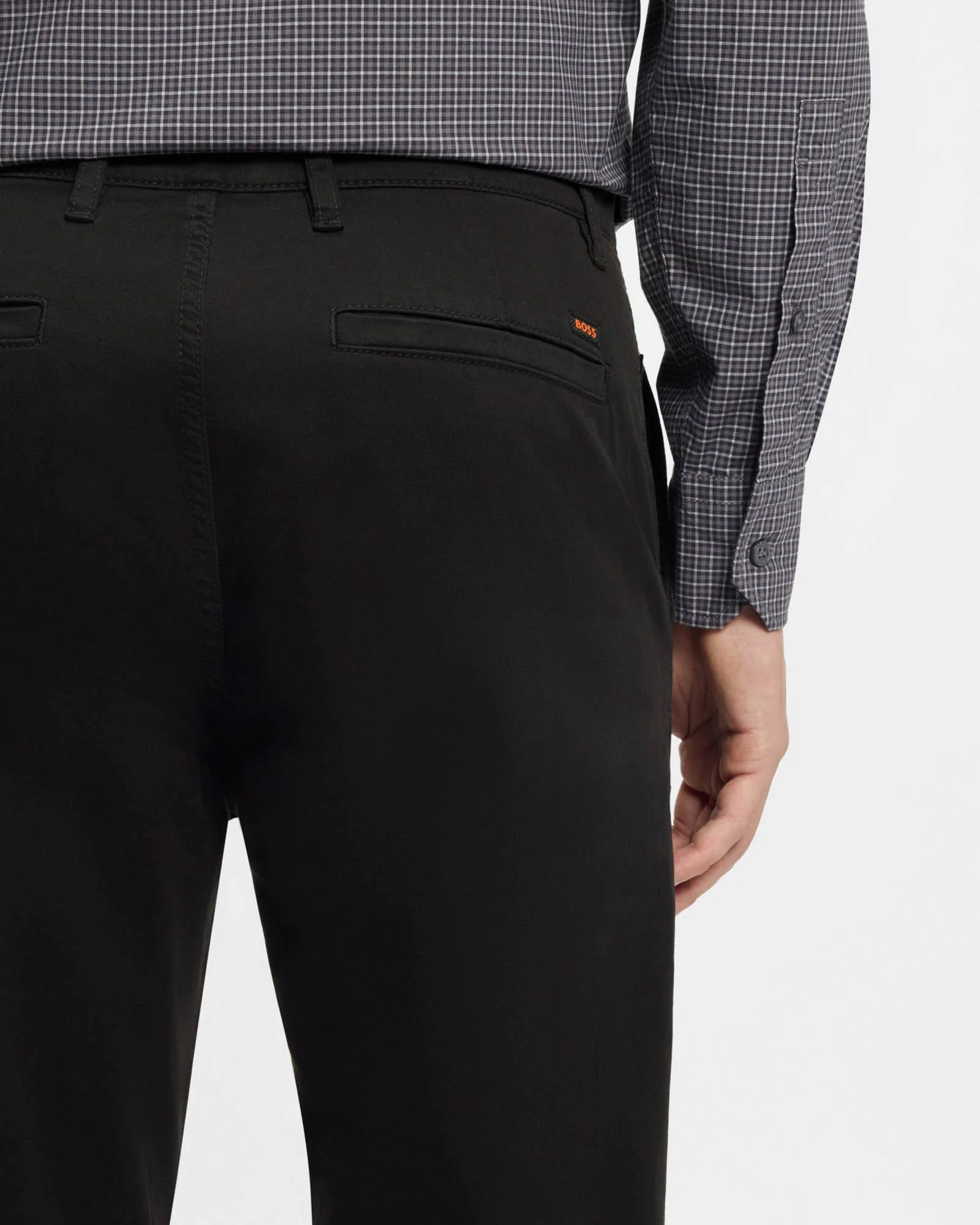 BOSS Orange Mens Tapered-Fit Chinos in Stretch-Cotton Satin - Black 001 - Image 4