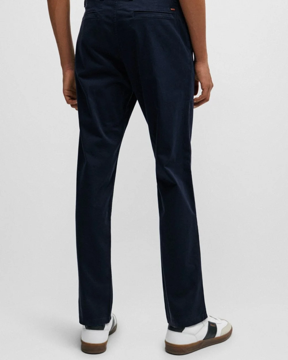 BOSS Orange Mens Tapered-Fit Chinos in Stretch-Cotton Satin - Dark Blue 404 - Image 3